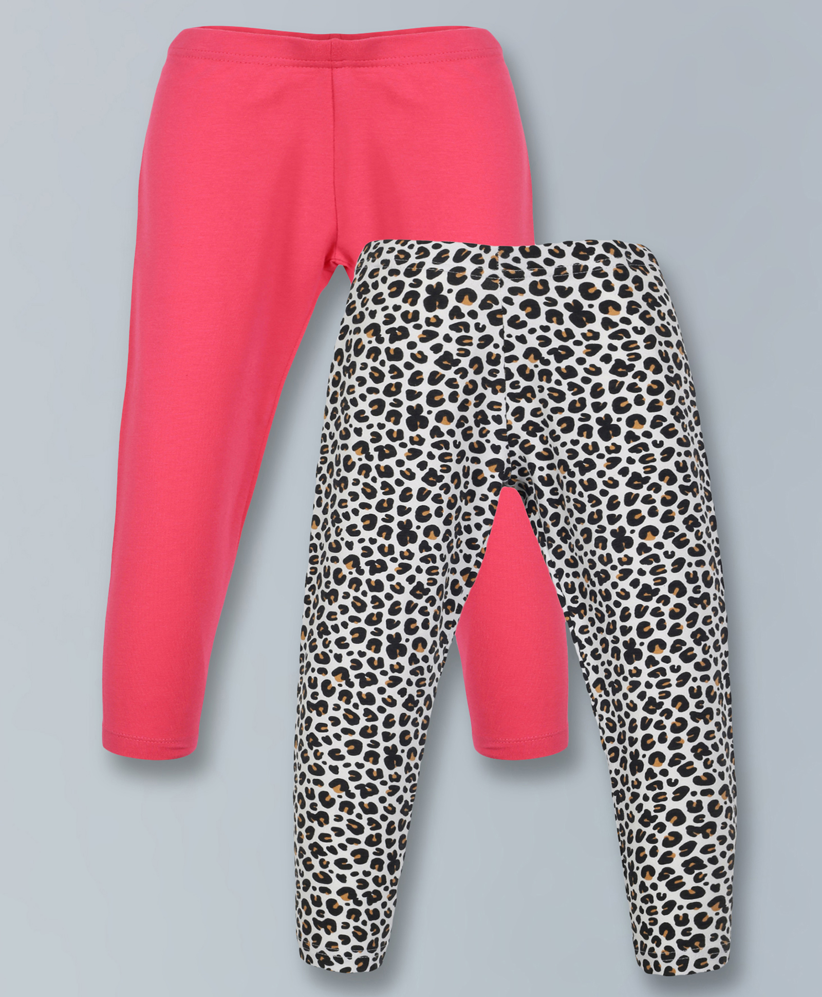 Plum Tree Pack Of 2 Solid & Leopard Printed Leggings - Black Pink-picture-20