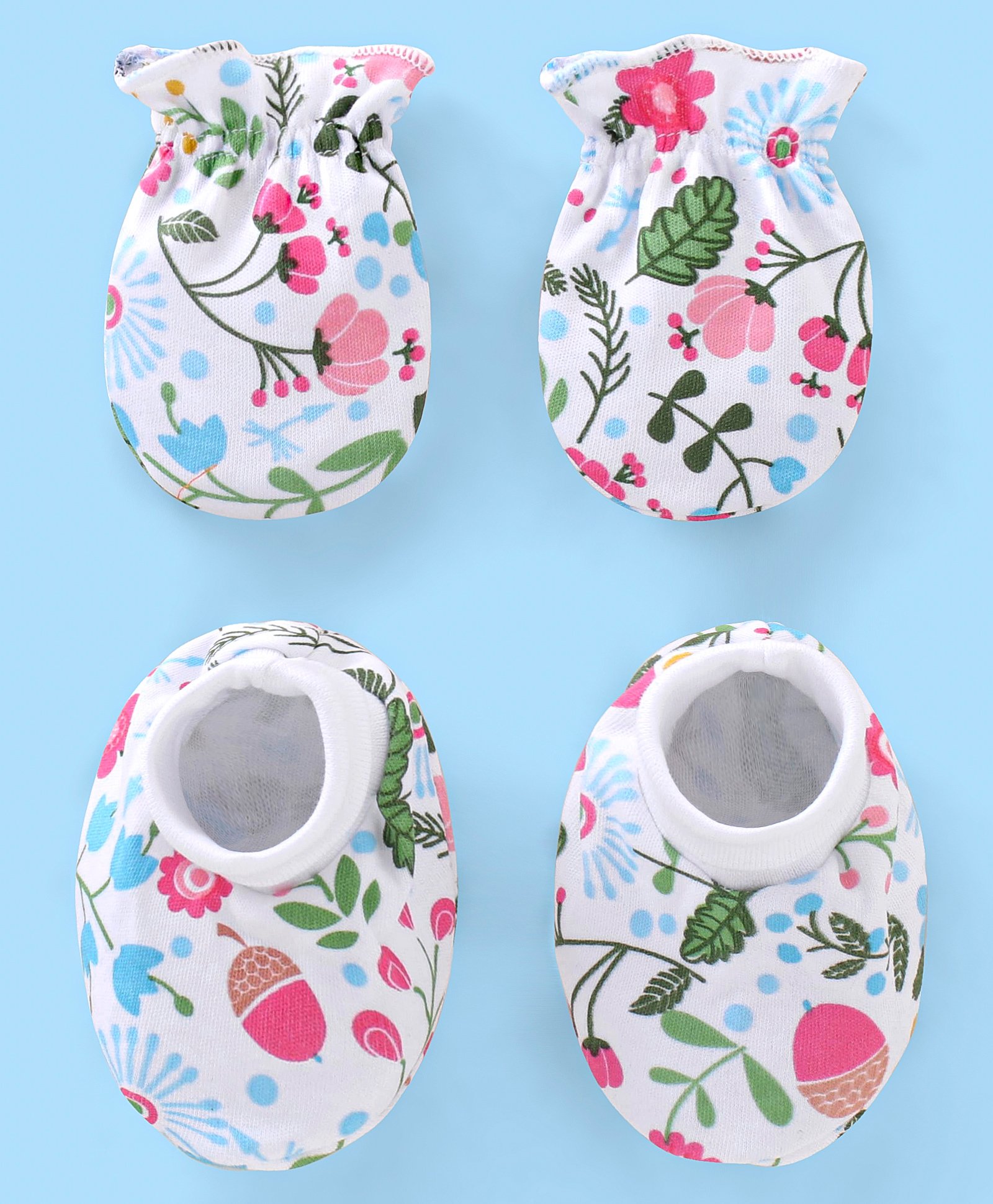 Babyhug 100% Cotton Floral print Mittens & Booties  - White-image-34