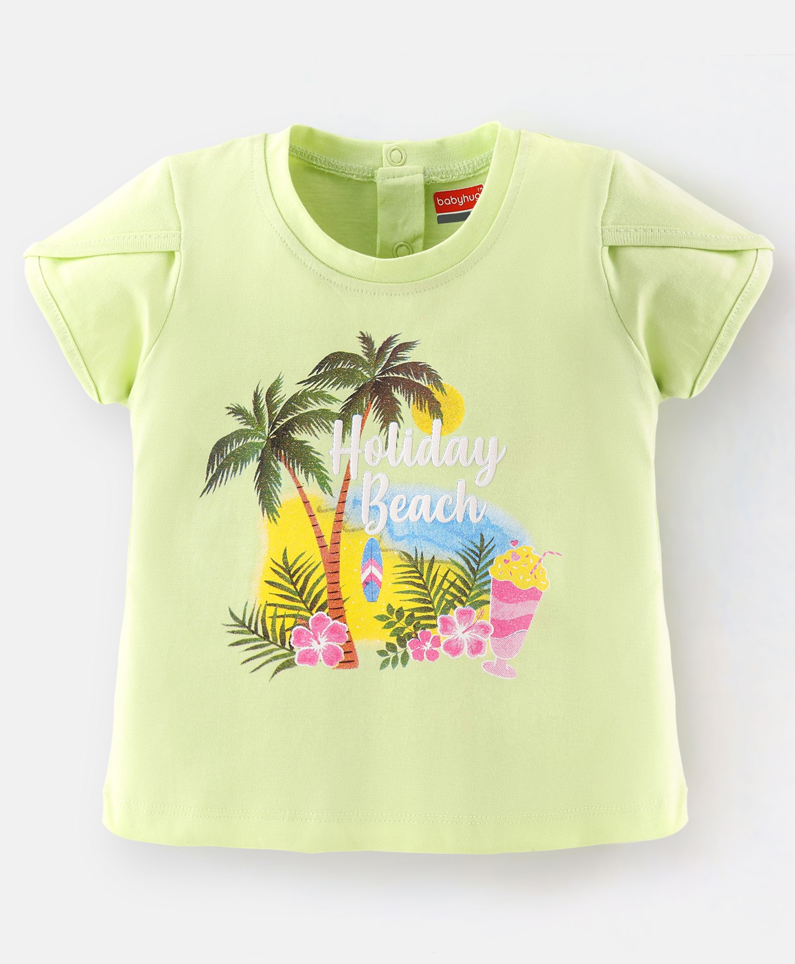 Babyhug 100% Cotton Half Sleeves Tee With Beach Graphics- Lime Green-image-11