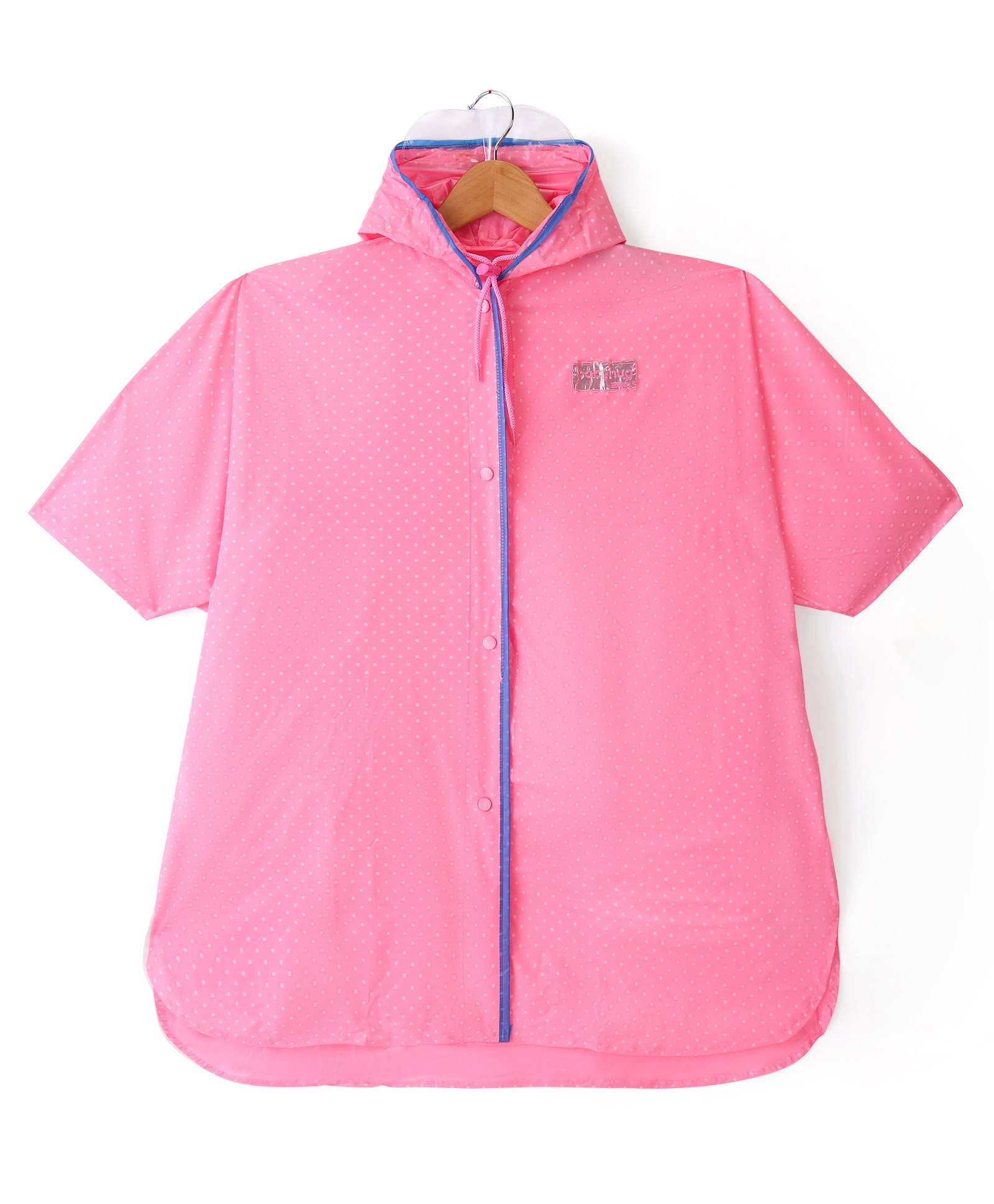Babyhug Full Sleeves Calf Length Hooded  Raincoat Solid Colour Polka Dot Print- Pink-image-1
