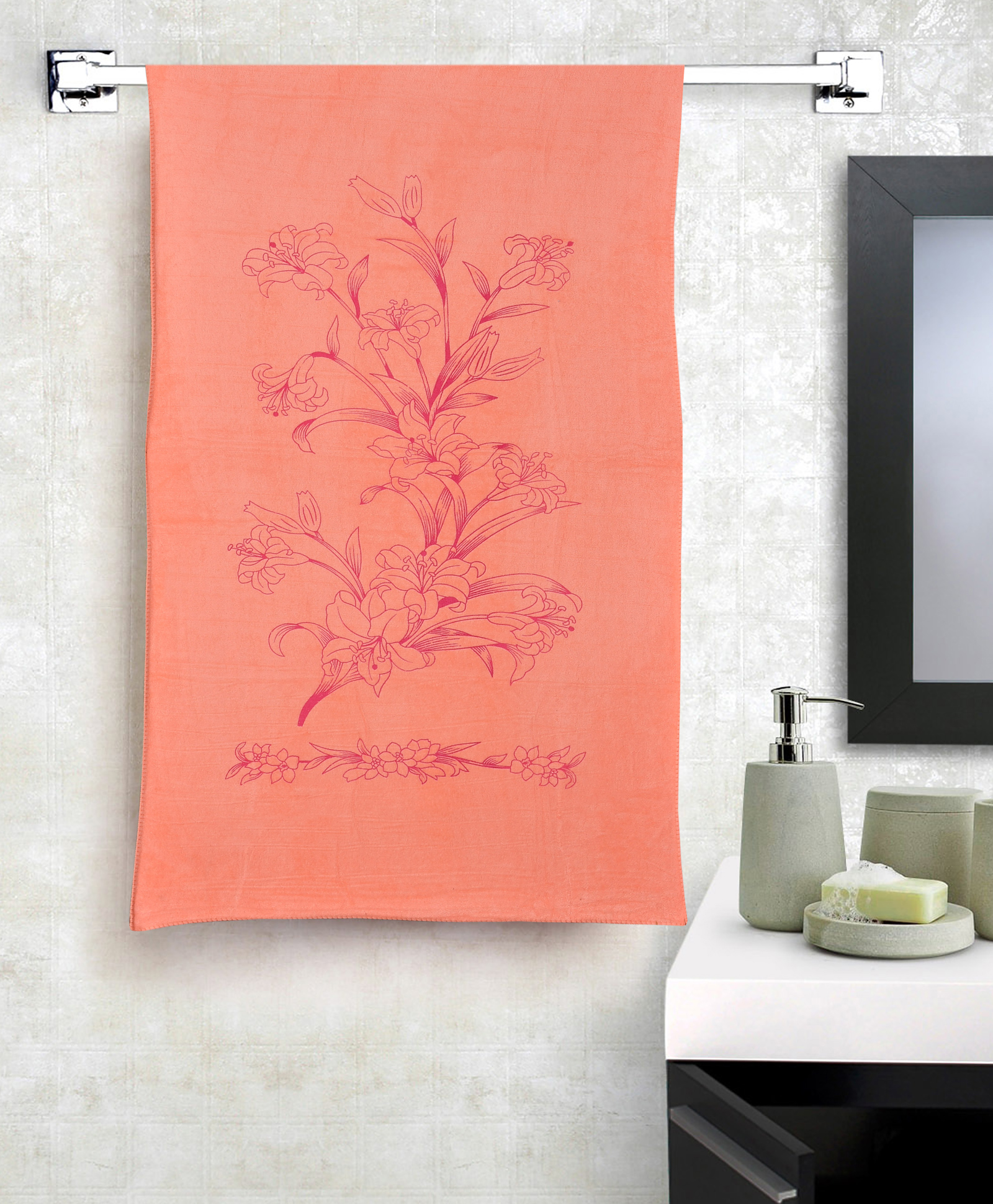 JARS Collections 100% microfiber  Super Soft Baby Bath Towel Floral Print - Orange-picture-16