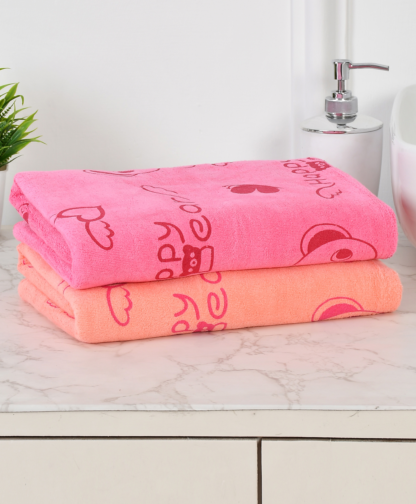JARS Collections 100% microfiber  Super Soft Baby Bath Towel Cartoon Print Set of 2 - Multicolor