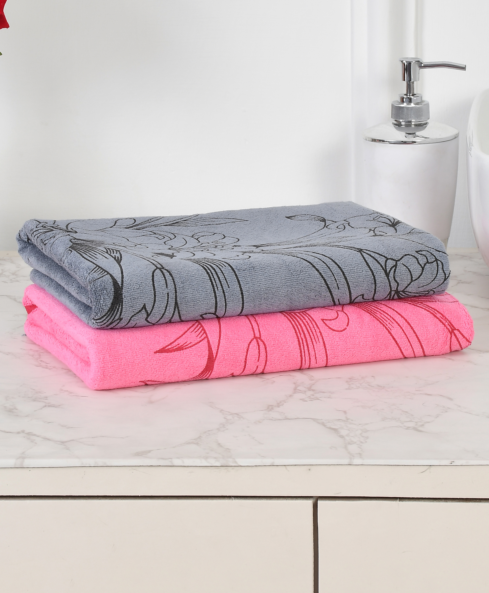 JARS Collections 100% microfiber  Super Soft Baby Bath Towel Floral Print Set of 2 - Multicolor-picture-21