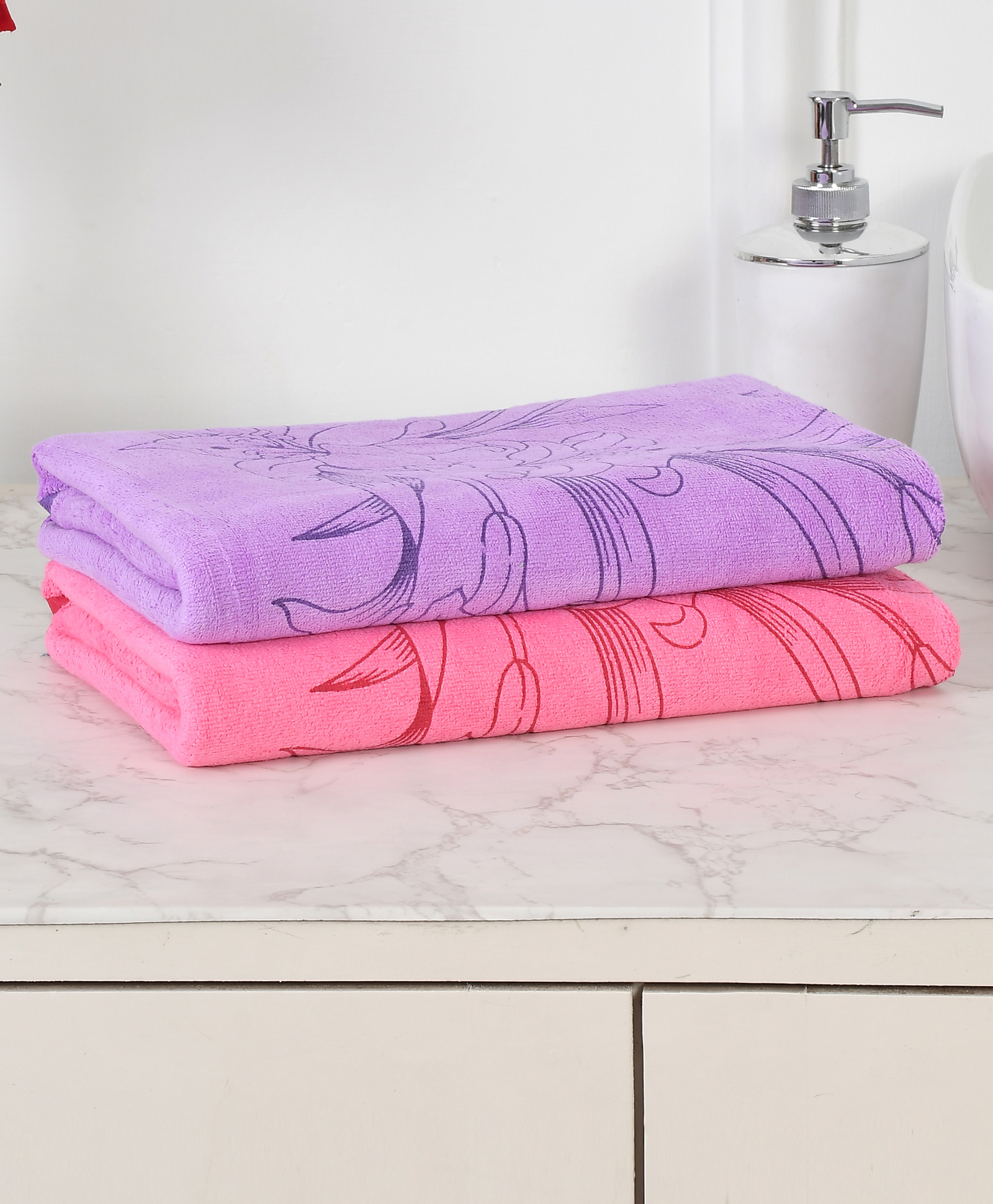 JARS Collections 100% microfiber  Super Soft Baby Bath Towel Floral Print Set of 2 - Multicolor-picture-12