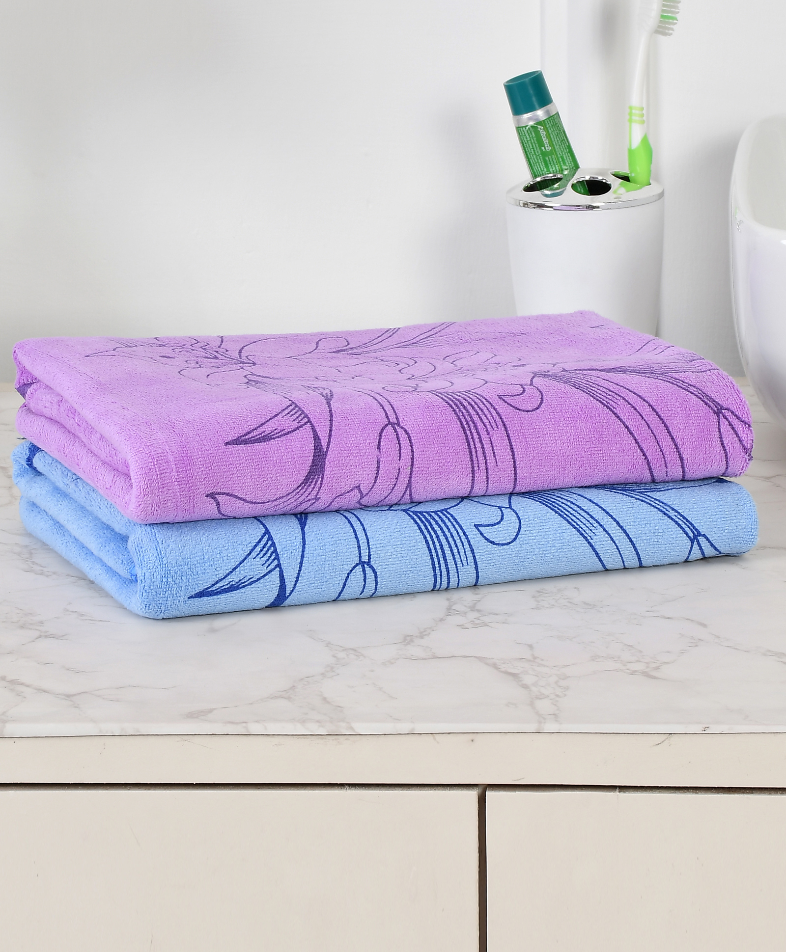 JARS Collections 100% microfiber  Super Soft Baby Bath Towel Floral Print Set of 2 - Multicolor-picture-22