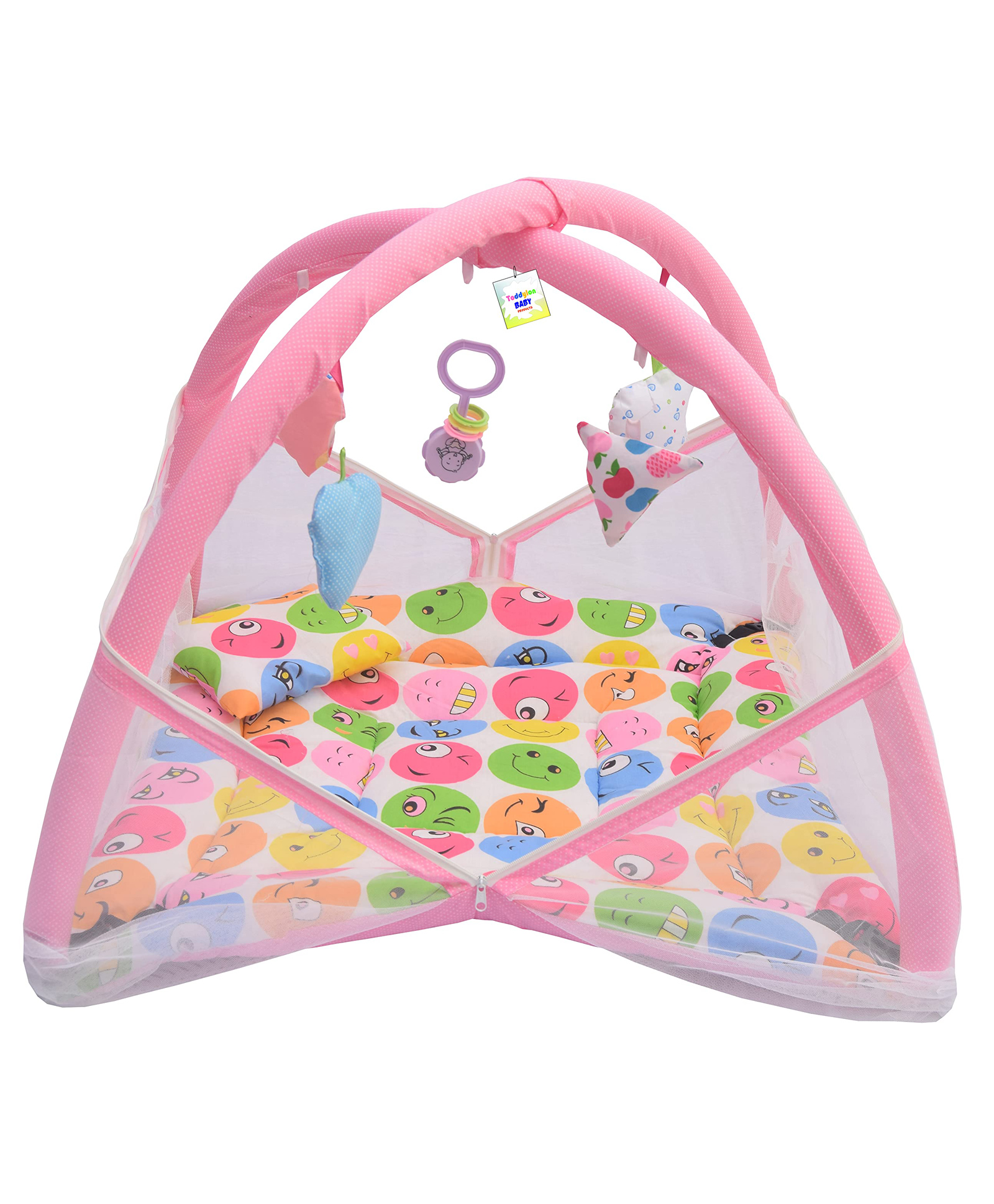 Toddylon Play Gym Cum Baby Bedding Mattress with Mosquito Net - Pink-picture-24