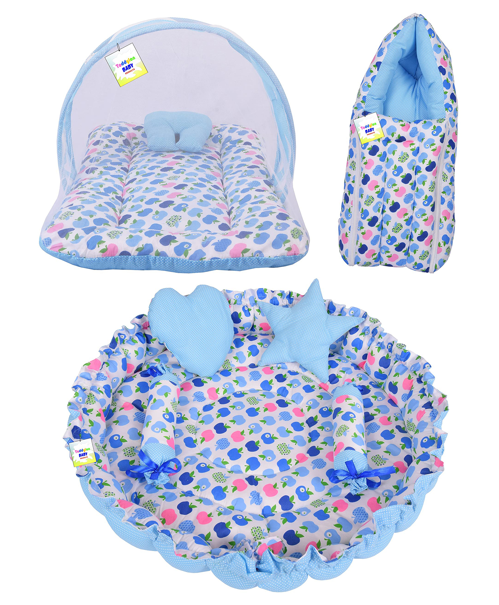 Toddylon Baby Bedding for New Born Mosquito Net Bed Sleeping Bag & Reversible Baby Nest Tub Bed -  Blue-picture-12