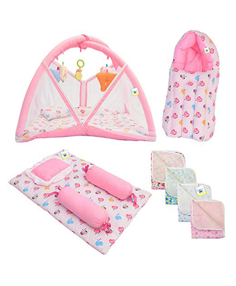 Toddylon Combo of Baby Mattress with Net Sleeping Bag - Pink-image-42