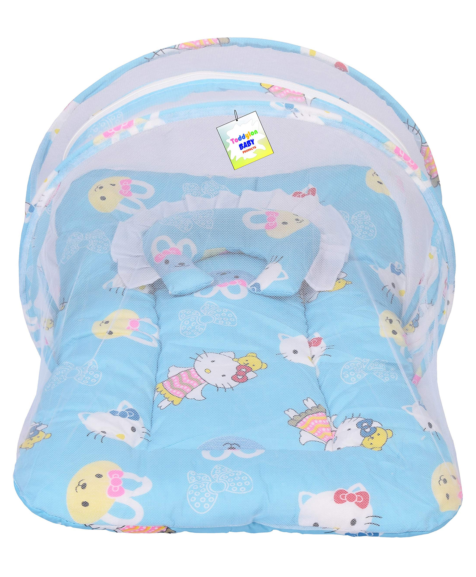 Toddylon New Born Baby Bedding Set Mattress with Mosquito Net and Pillow - Blue-picture-9