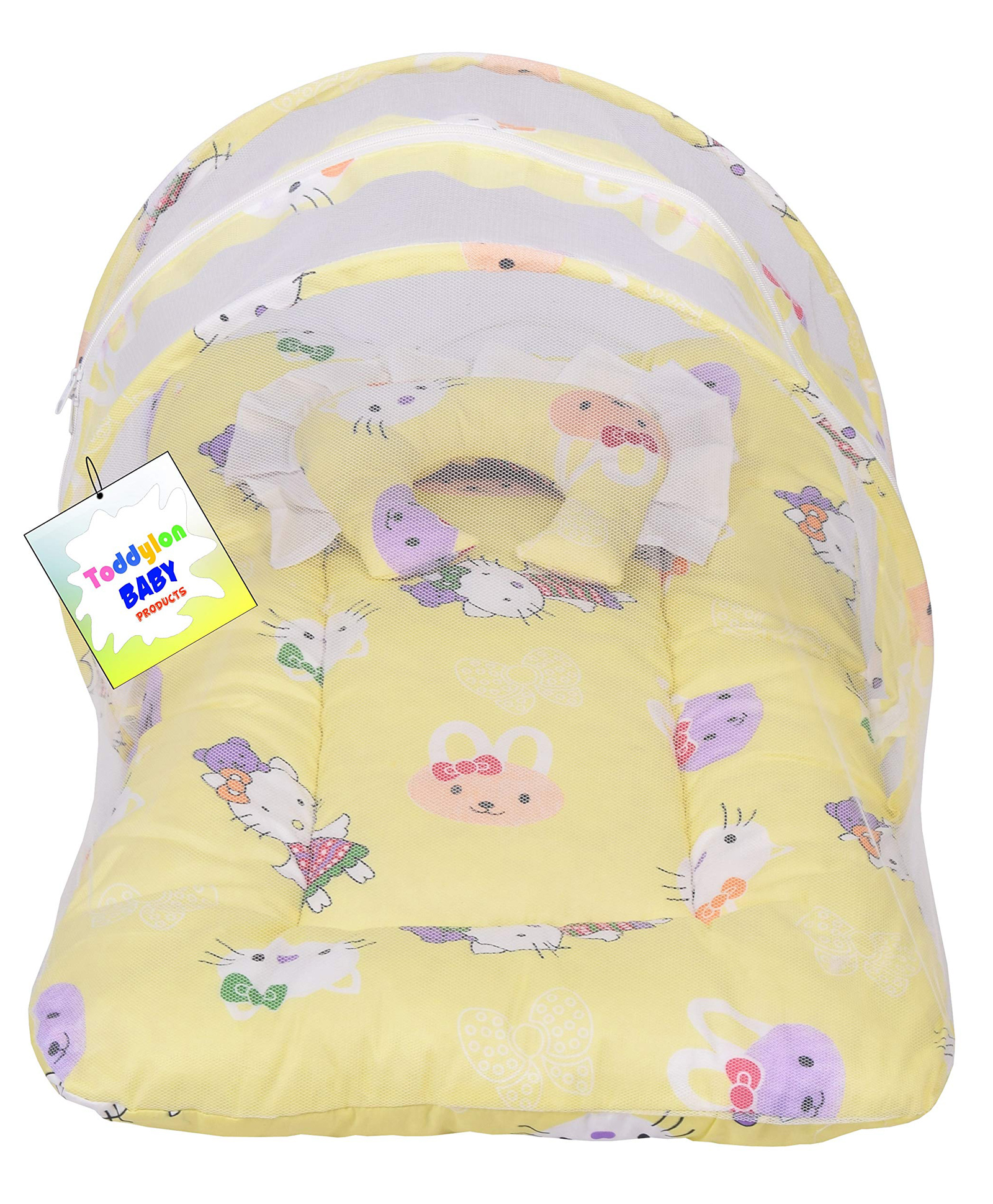 Toddylon New Born Baby Bedding Set Mattress with Mosquito Net and Pillow - Yellow-image-16