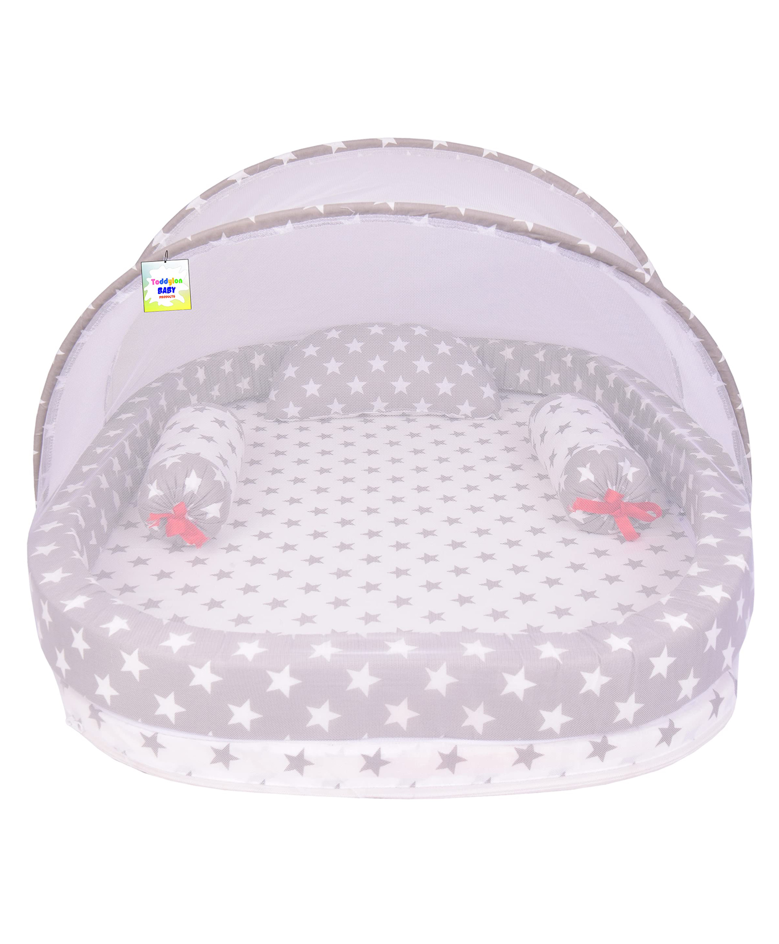 Toddylon Baby Luxury Bedding Set New Born Mattress with Mosquito Net (0-6 Months) Grey