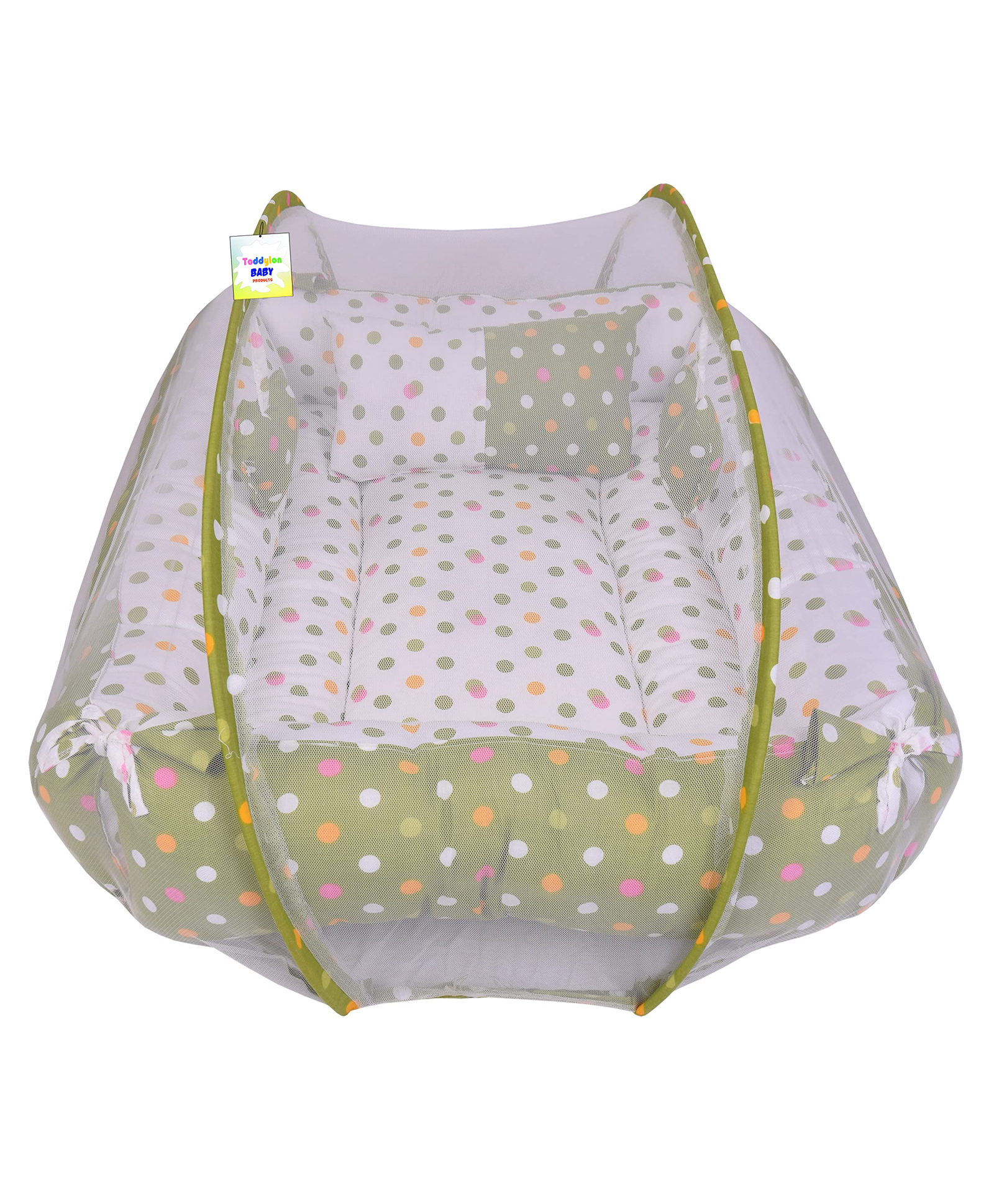 Toddylon Baby Bedding Set New Born Mattress with Mosquito Net Polka Dot Printed - Green-image-40