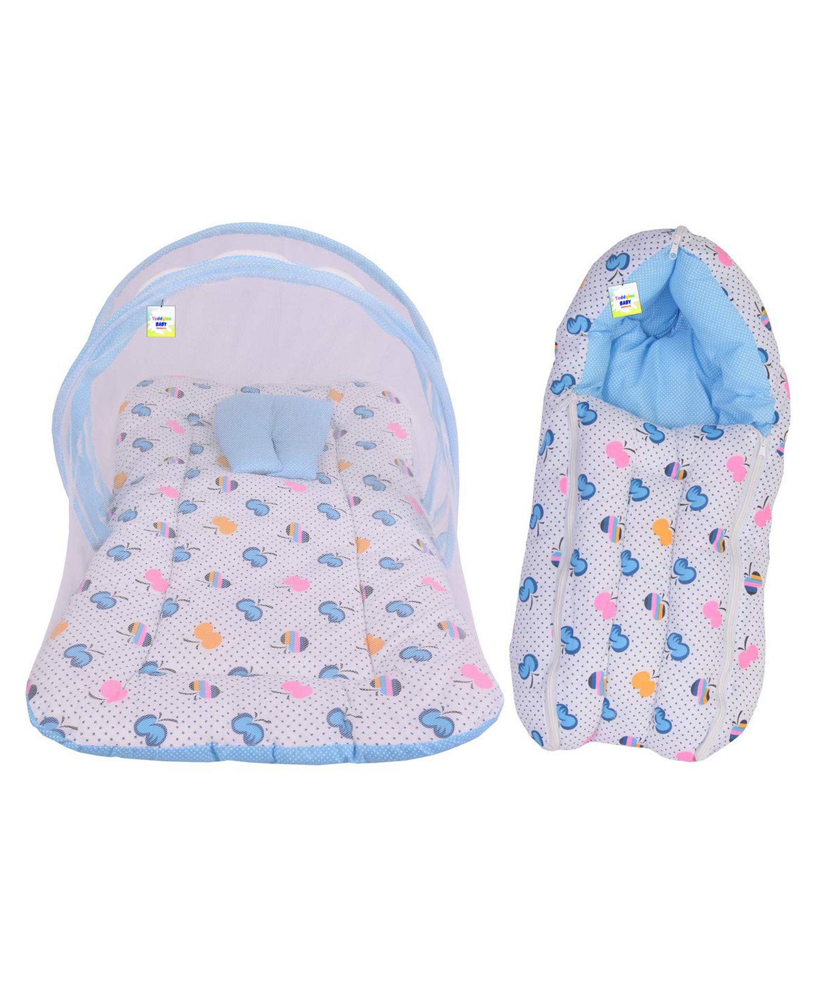 Toddylon Baby Bedding Set Mattress with Mosquito Net & Sleeping Bag - Blue-picture-21