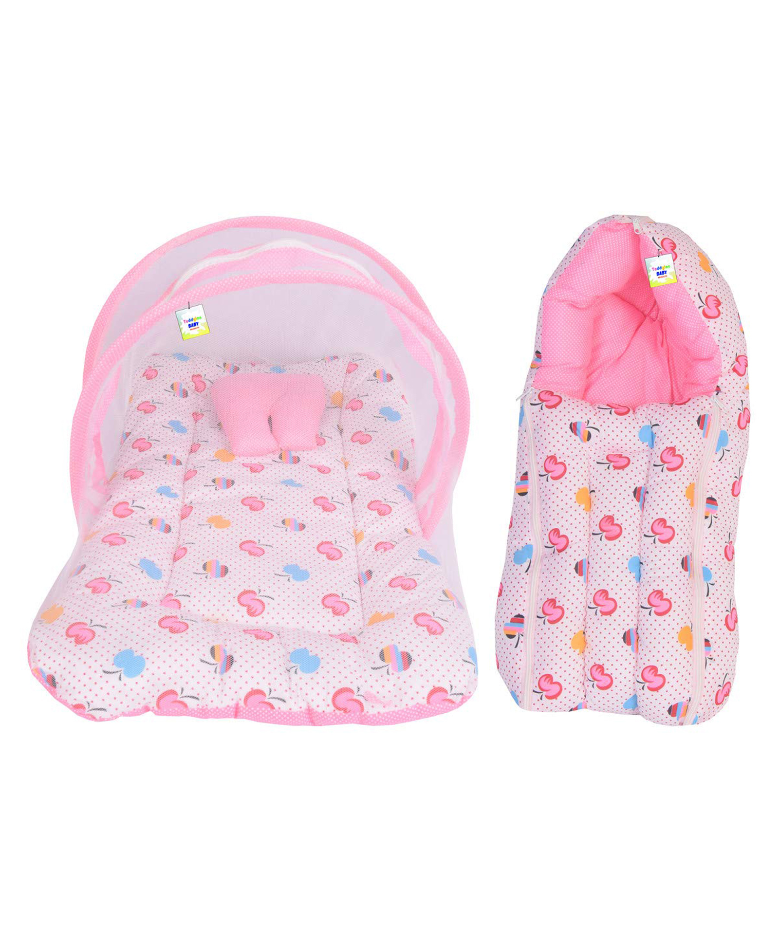 Toddylon Baby Bedding Set Mattress with Mosquito Net & Sleeping Bag - Pink-image-38