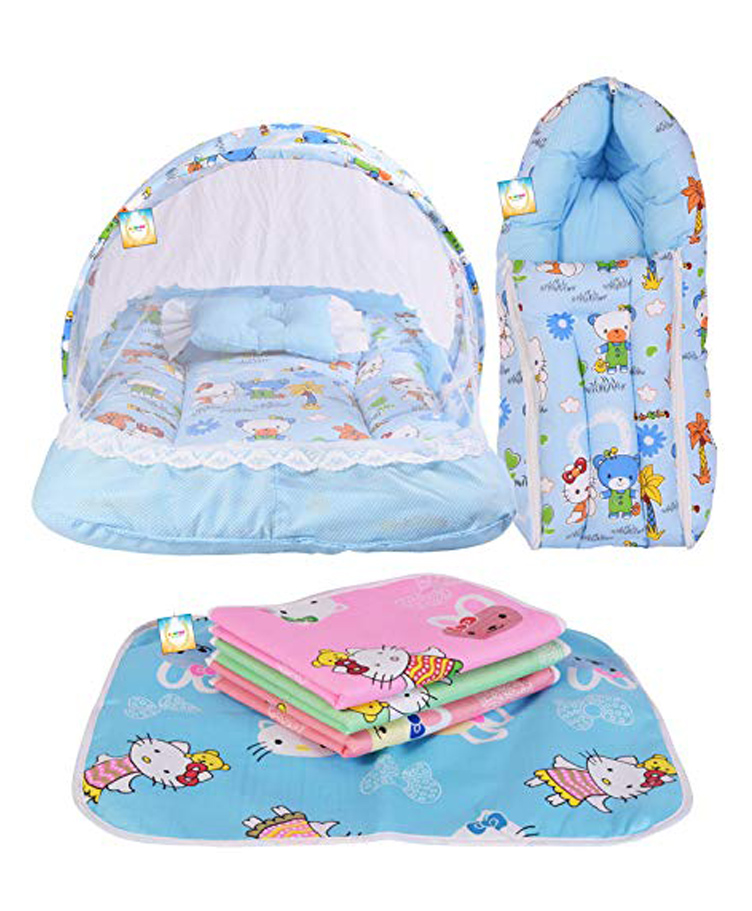 Kwitchy New Born Baby Bedding Set Combo Mattress with Net Sleeping Bag - Blue-picture-23