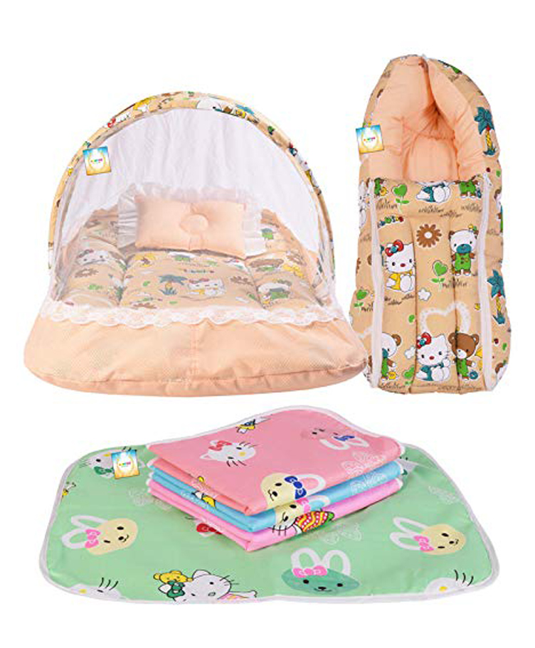 Kwitchy New Born Baby Bedding Set Combo Mattress with Net Sleeping Bag - Orange-picture-15