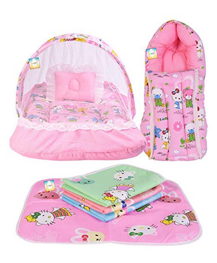 Kwitchy New Born Baby Bedding Set Combo Mattress with Net Sleeping Bag - Pink-picture-12