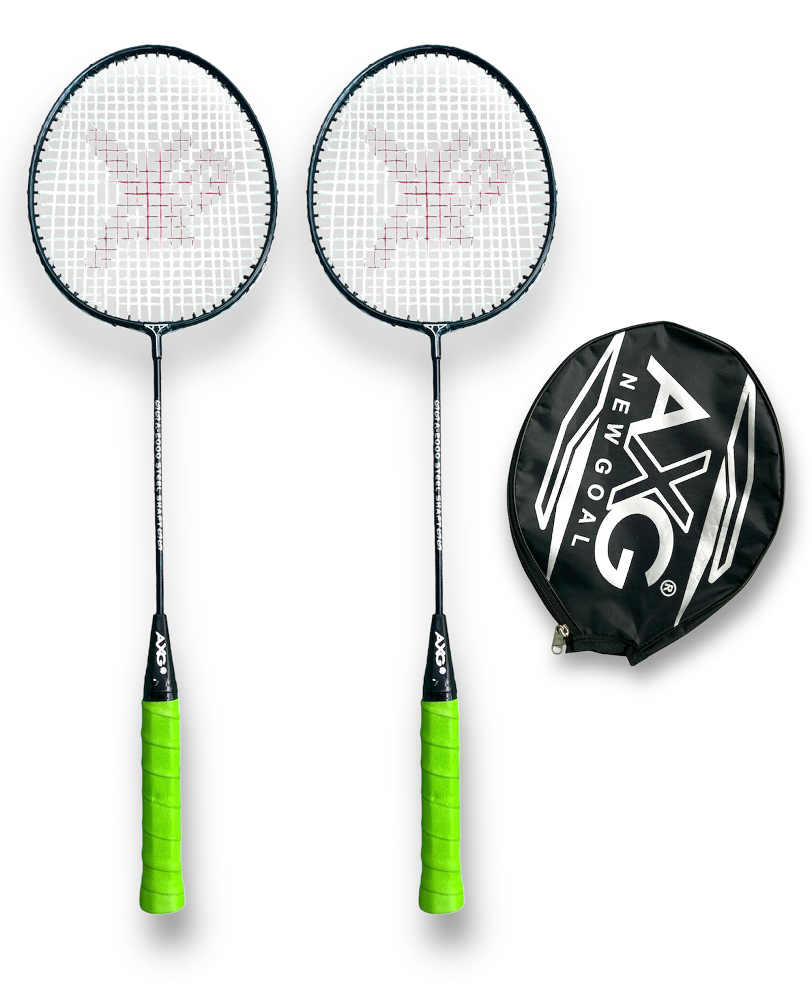 AXG NEW GOAL Scratch Resistant A 2000 Classic Set Of 2 Strung Badminton Racquets - Green-picture-11