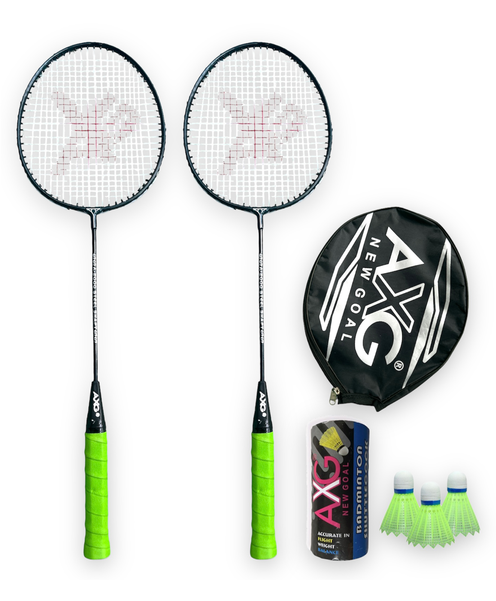 AXG NEW GOAL Scratch Resistant A 2000 Badminton Racquets Set Of 2 with 3 Plastic Shuttles - Green-picture-21