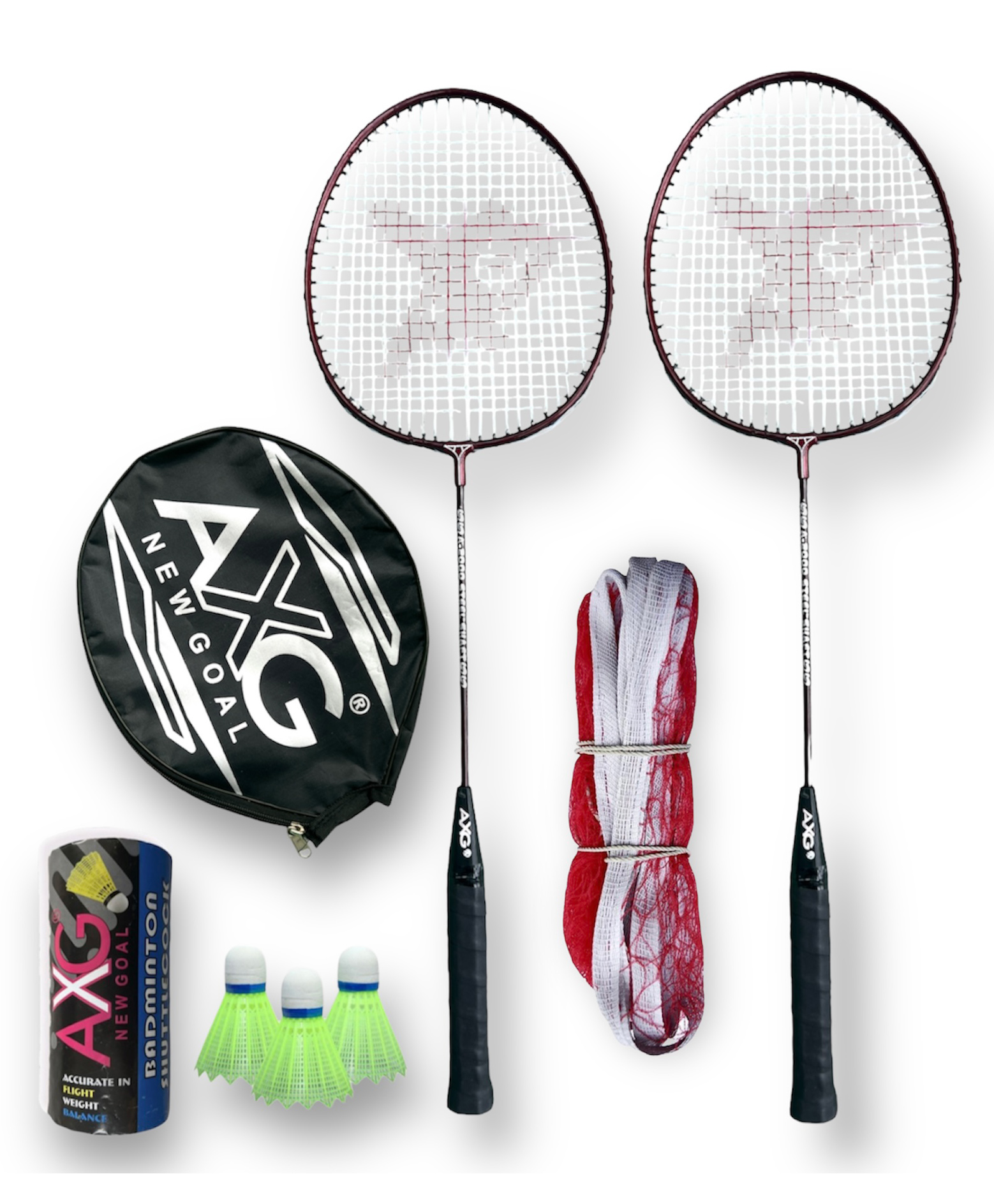 AXG NEW GOAL Scratch Resistant A 2000 Badminton Racquets Set Of 2 with 3 Plastic Shuttles and Net Badminton Kit - Maroon-picture-18