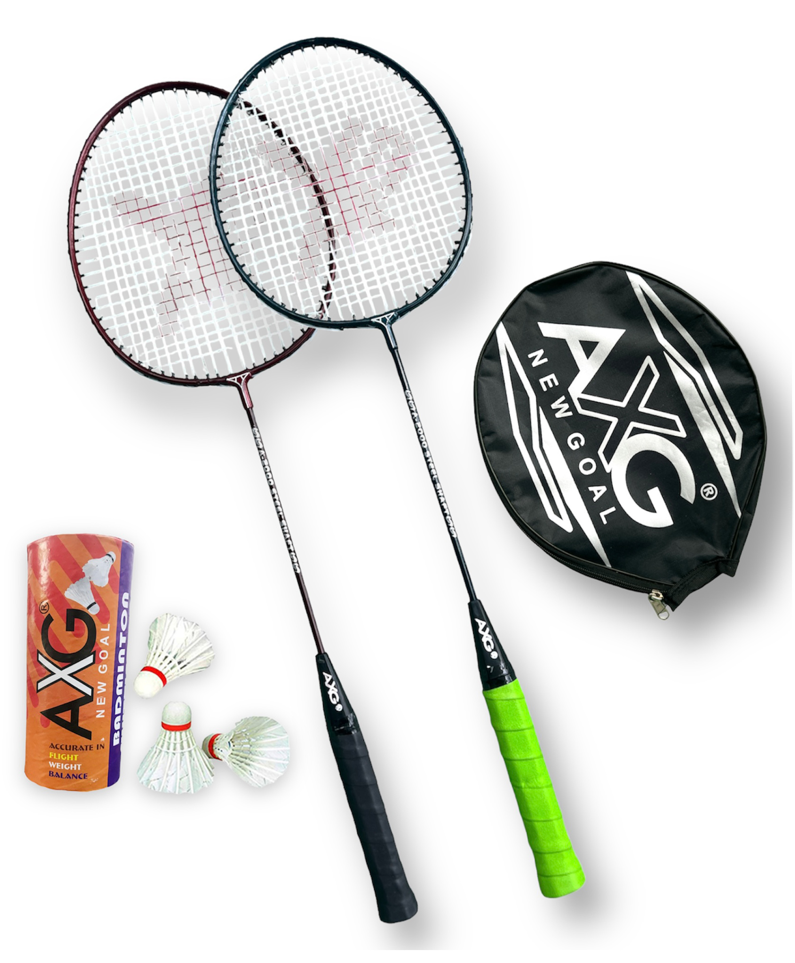 AXG NEW GOAL Scratch resistant A 2000 Badminton Rackets Set Of 2 with 3 Feather Shuttles Badminton Kit - Multicolor-image-36