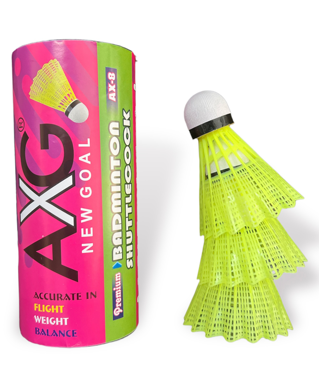 AXG NEW GOAL AX8 Premium Nylon Shuttlecock With Wooden Cork Pack Of 3 - Green-image-3
