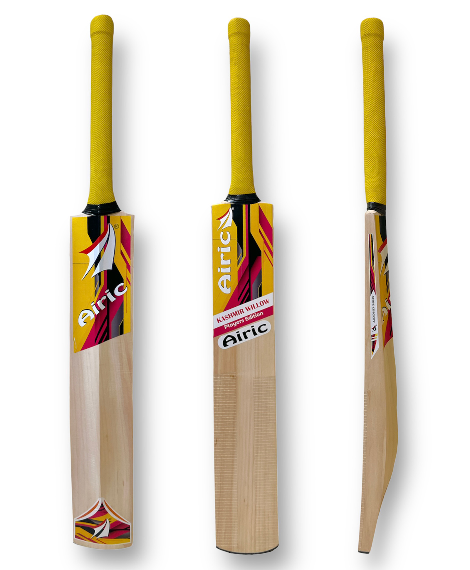 Airic Singapore Handle Kashmir Willow with toe guard and cover Kashmir Willow Cricket Bat - Yellow-image-39