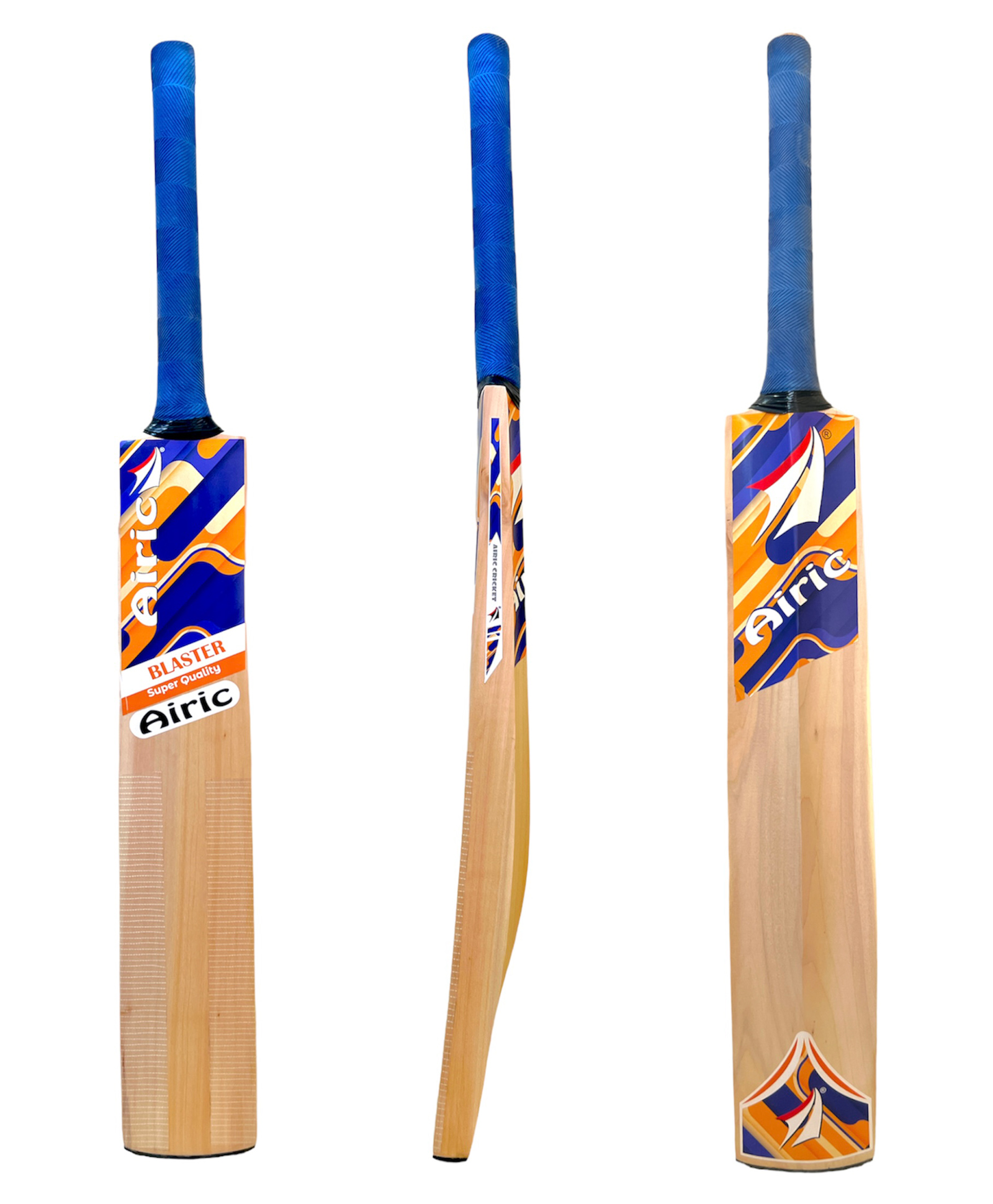 Airic Kashmir Willow Bat with Half Cane Handle Toe guard and cover Kashmir Willow Cricket Bat - Blue-image-1