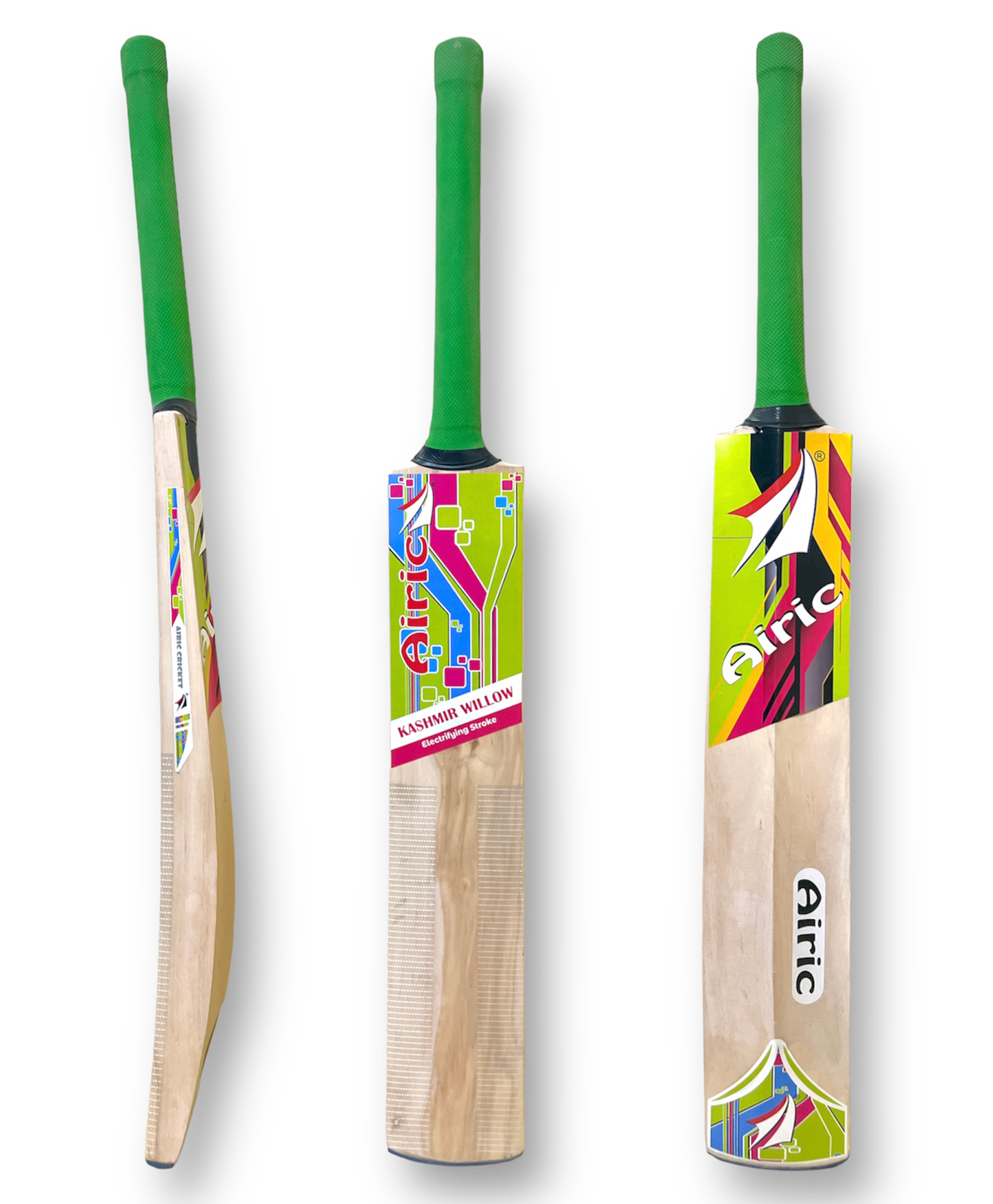 Airic Singapore Cane Handle with Toe Guard and Cover Size 5 Kashmir Willow Cricket Bat - Green-image-40