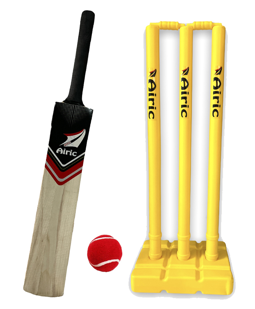 Airic Dashing Kashmiri Popular Willow bat with Plastic Wicket Set and Tennis Ball Cricket Kit - Yellow-image-10