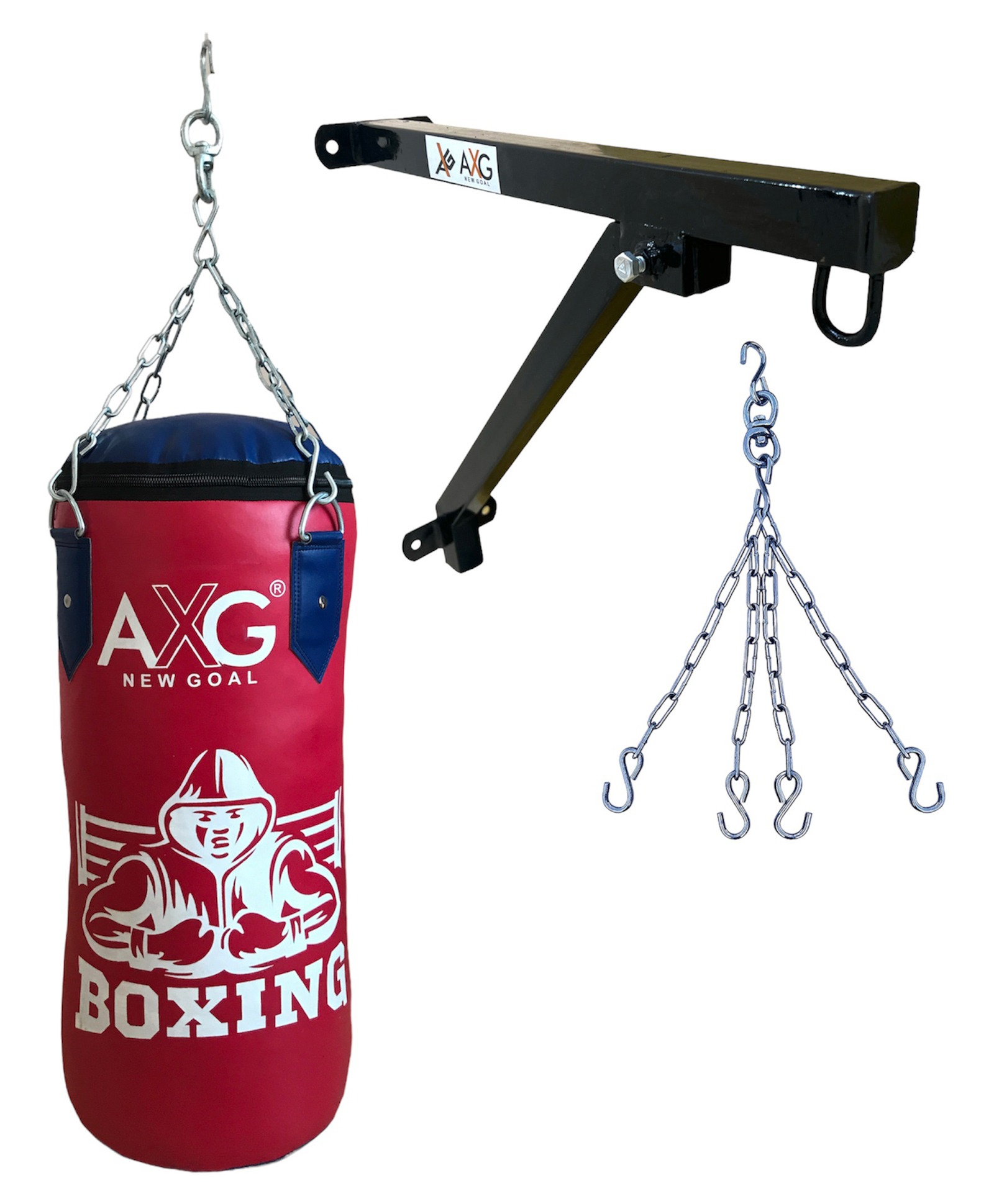 AXG NEW GOAL 2.5ft Unfilled Heavy Duty PU Punching Bag With Wall Stand and Chain Boxing Kit - Maroon-image-24