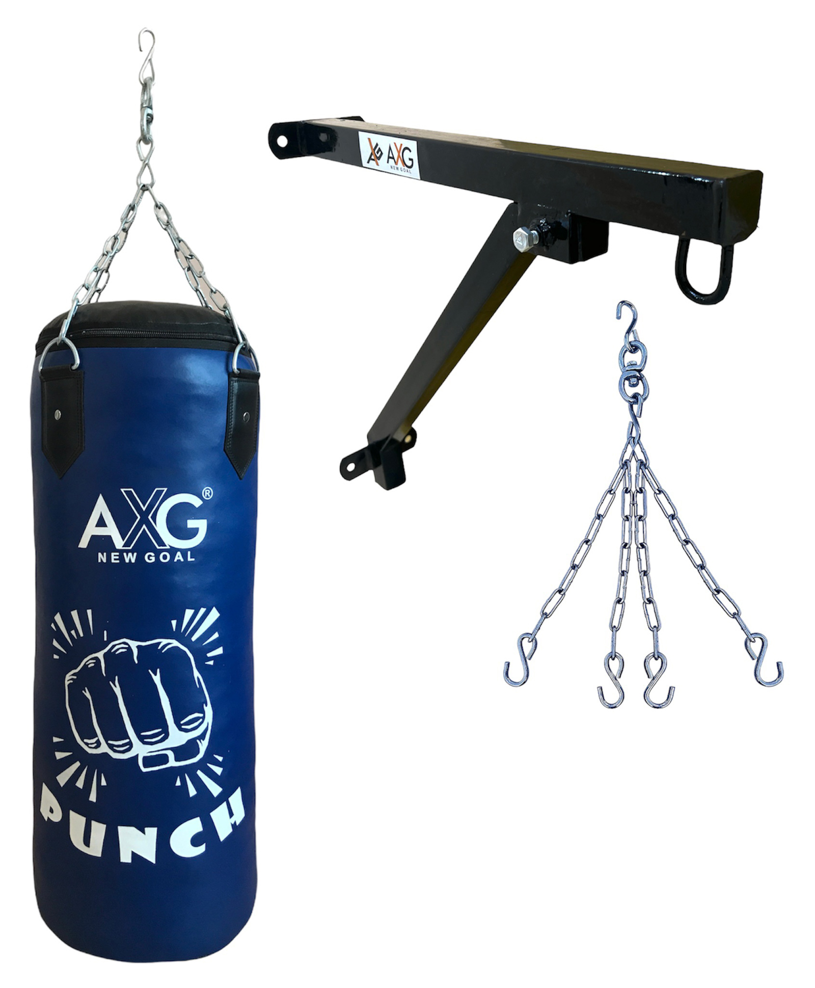 AXG NEW GOAL 3ft Unfilled Premium PU Punching Bag With Wall Stand and Chain Boxing Kit - Blue-picture-23