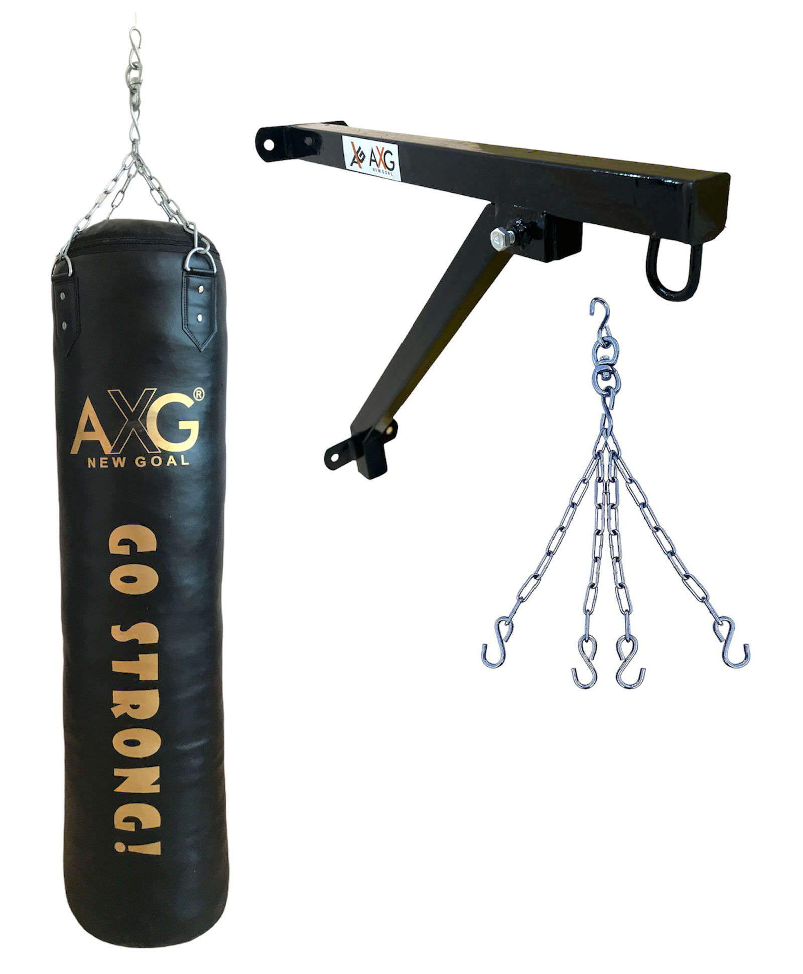 AXG NEW GOAL 4ft Unfilled Premium PU Punching Bag With Wall Stand and Chain - Black-image-5