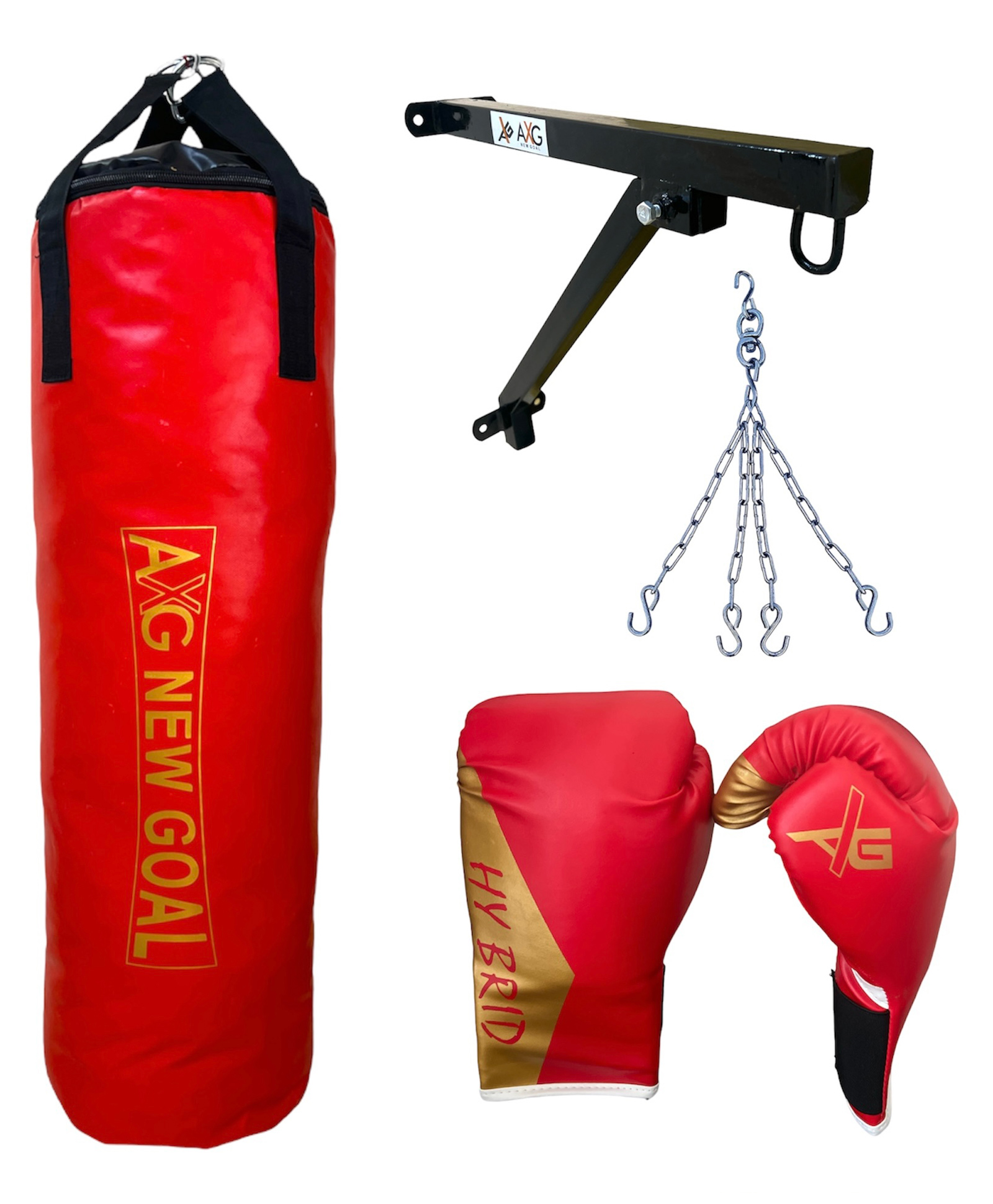 AXG NEW GOAL 3ft Durable Unfilled Punching Bag Boxing Gloves Wall Stand & Hanging Chain Boxing Kit - Red-picture-25