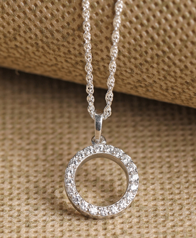 CLARA 925 Sterling Silver Rhodium Plated Swiss Zirconia Circle of Life Pendant Chain Necklace - Silver-picture-13