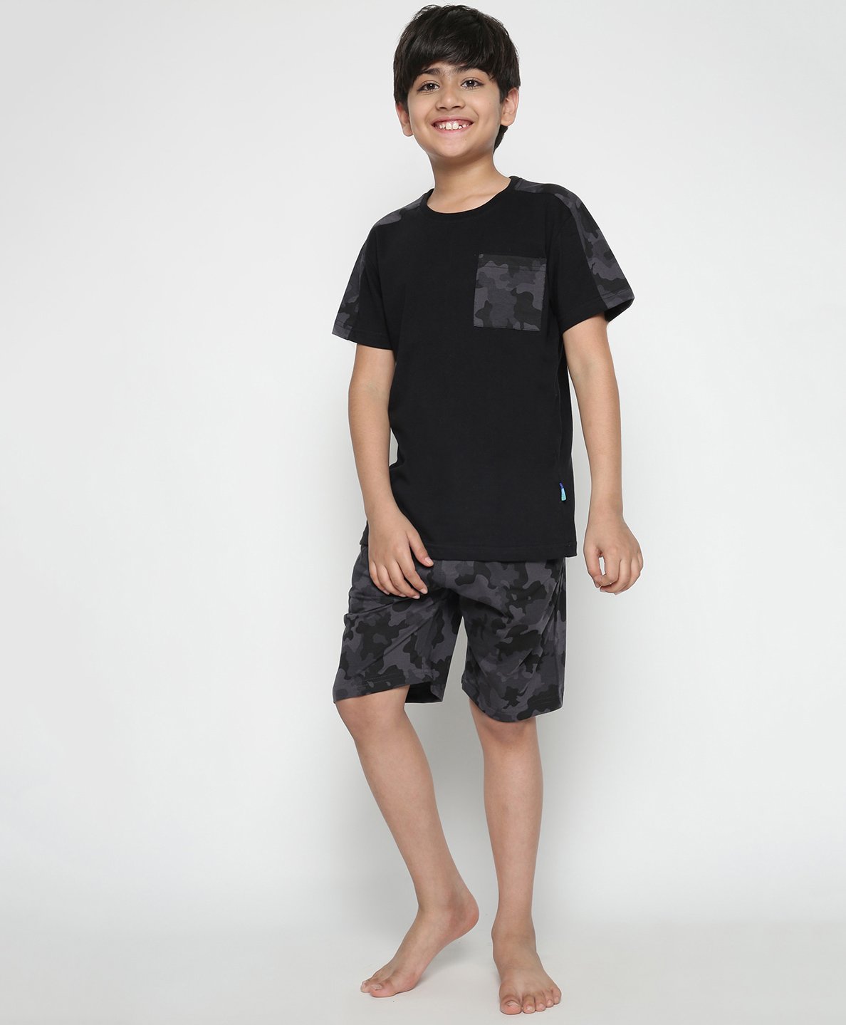 Lil Tomatoes Half Sleeves Camouflage Printed Night Suit - Black-picture-34
