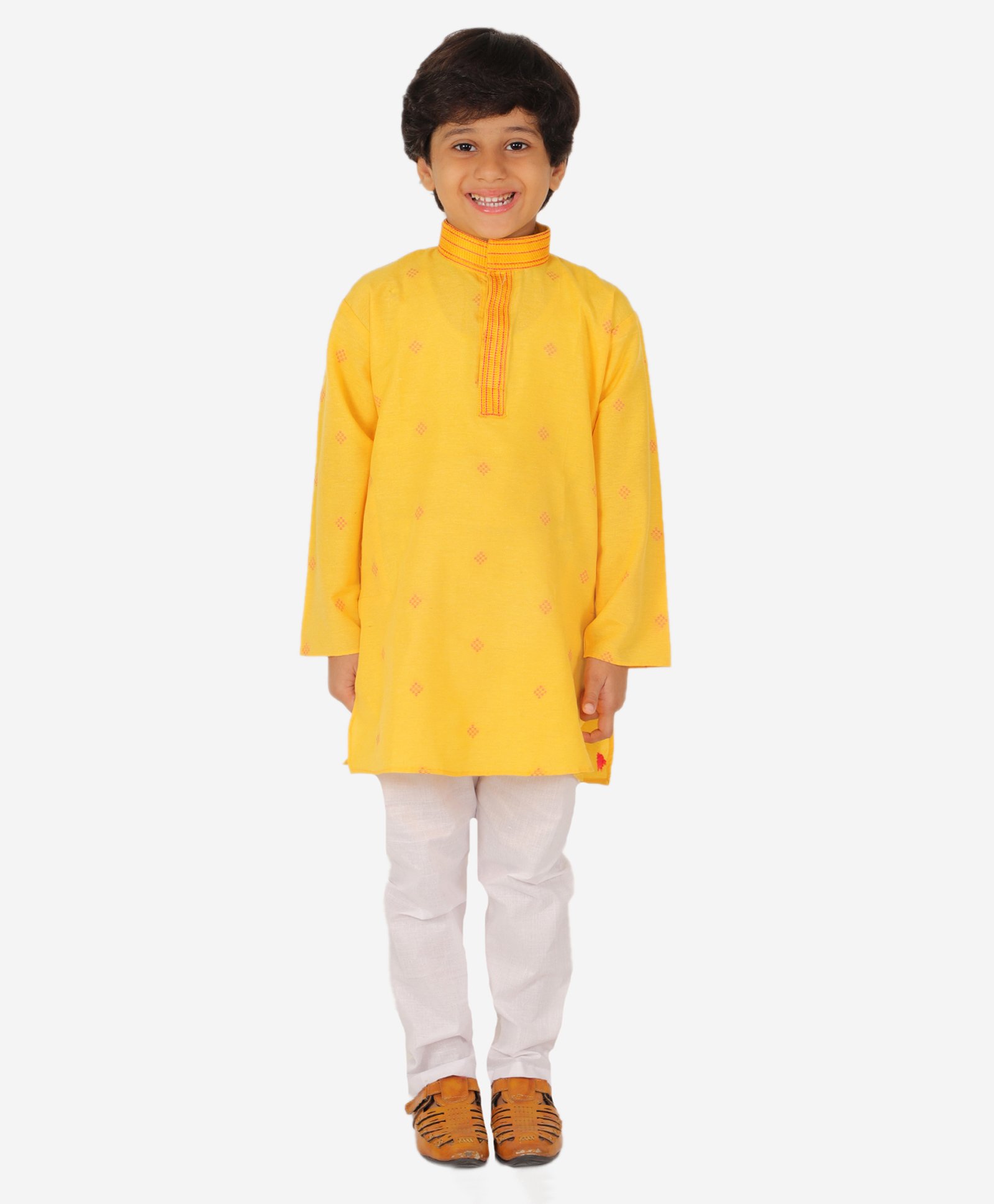 P-MARK Full Sleeves All Over Motif Designed Kurta With Pyjama - Yellow-picture-24