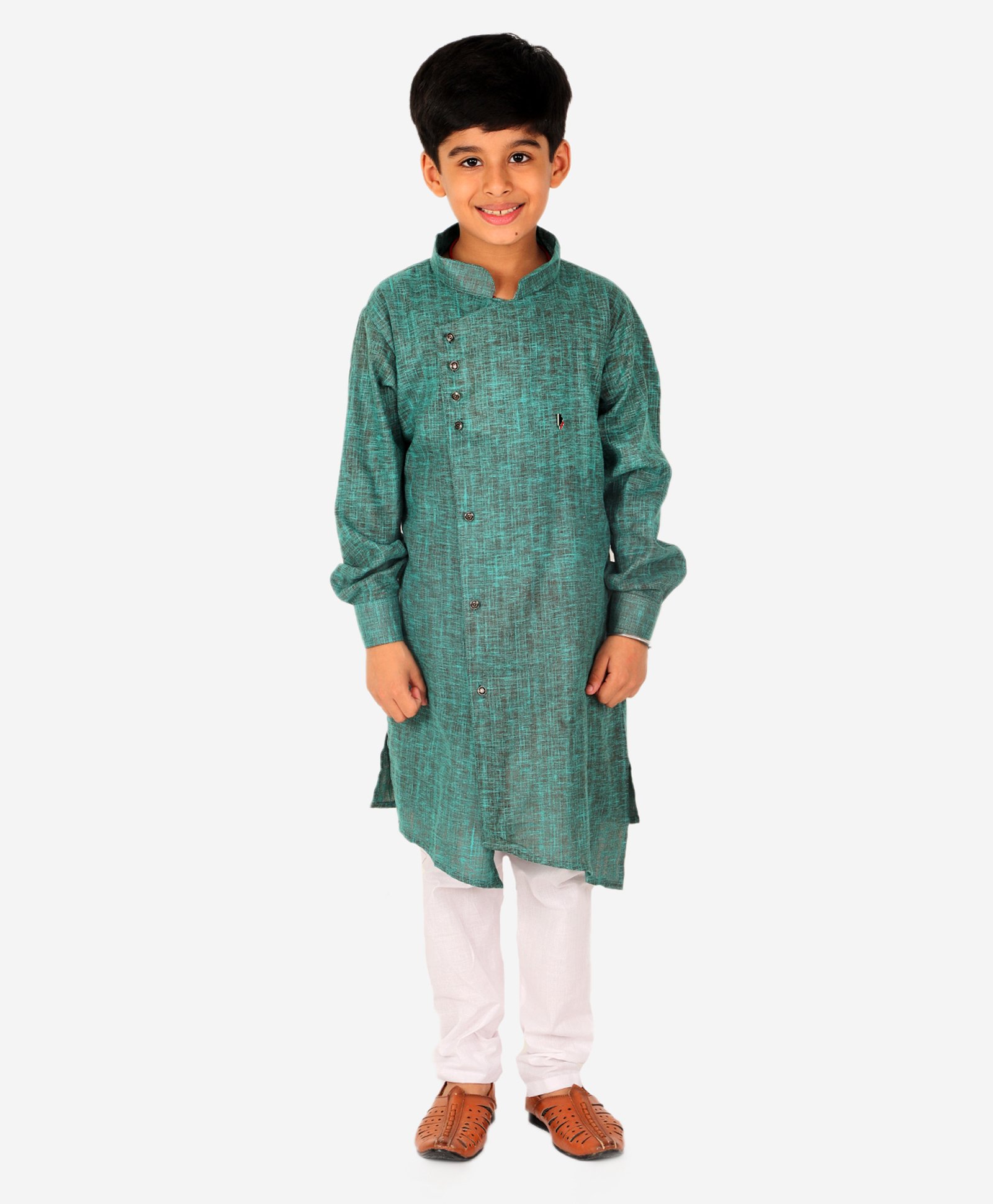 P-MARK Full Sleeves Abstract Self Design Kurta Pajama Set - Dark Green-picture-22