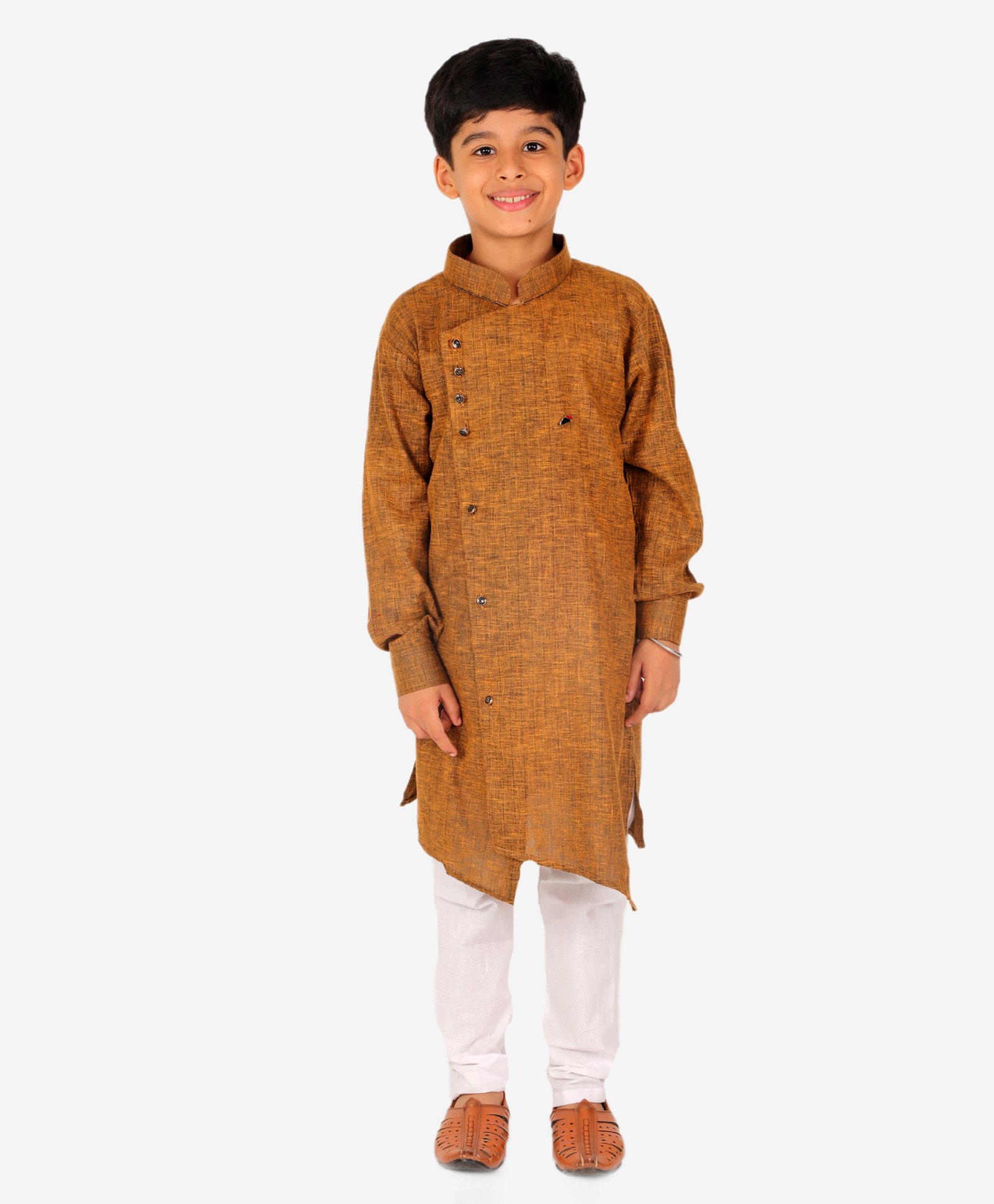 P-MARK Full Sleeves Abstract Line Self Design Kurta Pajama Set - Light Brown-picture-18