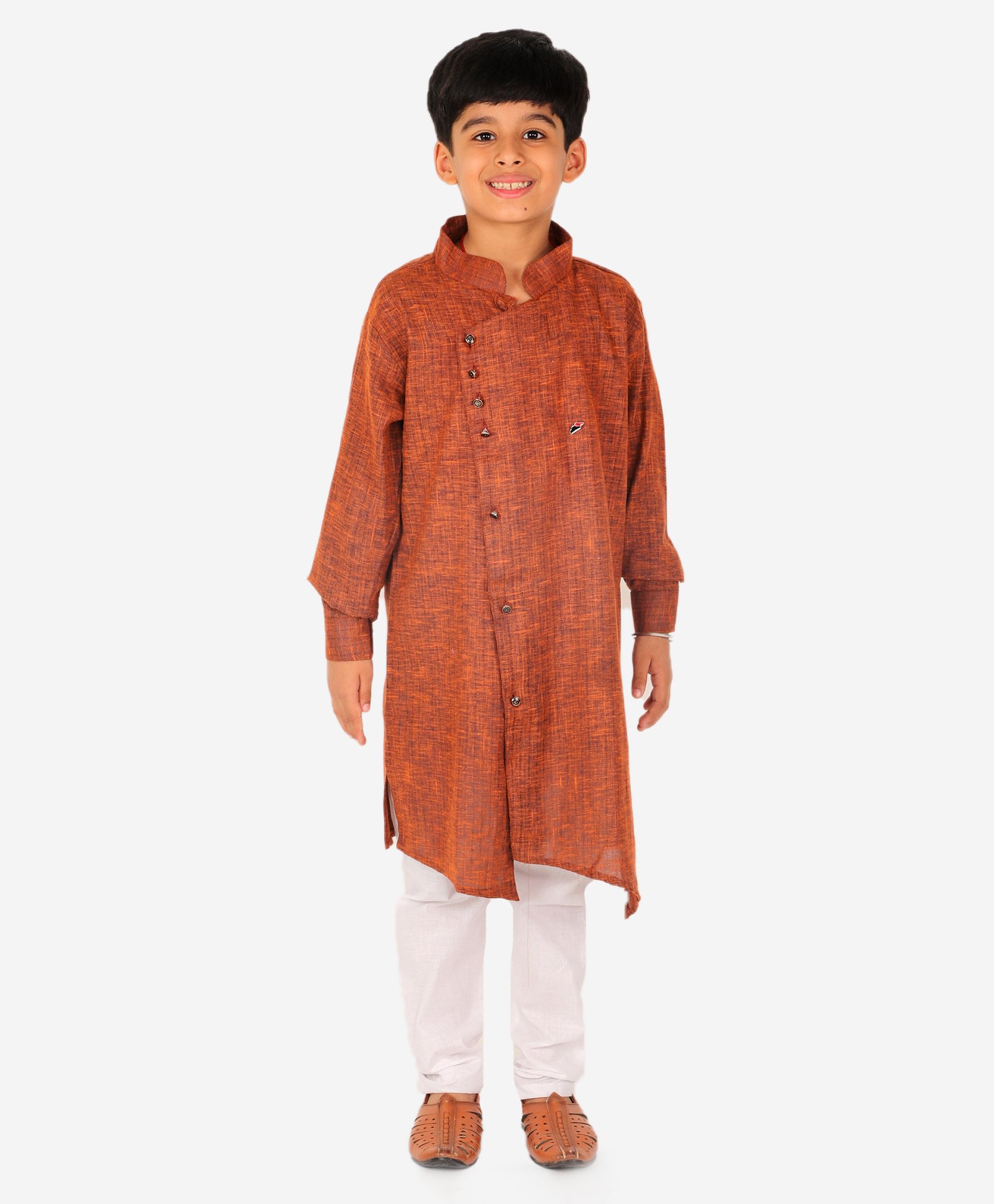 P-MARK Full Sleeves Abstract Line Self Design Kurta Pajama Set - Brown-picture-21