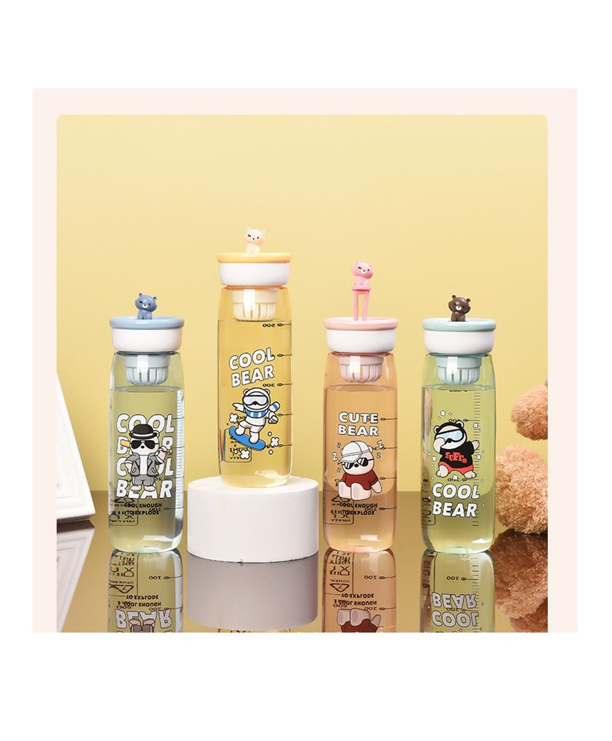 YAMAMA Cute & Colorful Bear Printed Water Bottle with Fruit Infuser BPA Free Colour May Vary - 600 ml-image-17