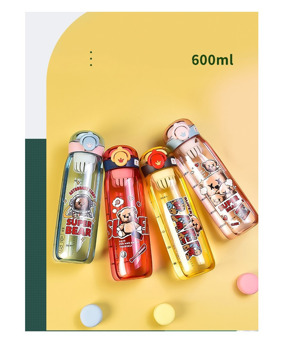 YAMAMA Cute & Colorful Bear Printed Water Bottle with Fruit Infuser BPA Free Colour May Vary - 600 ml-image-16