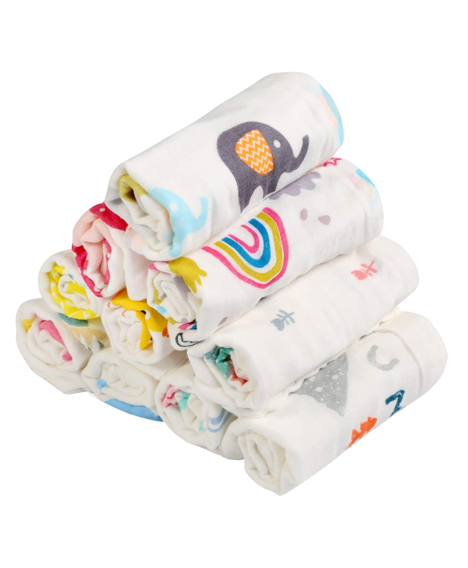 Elementary Reusable Muslin Cotton Square Nappy Set Large Pack of 4 - Multicolor (Assorted Designs)-image-8