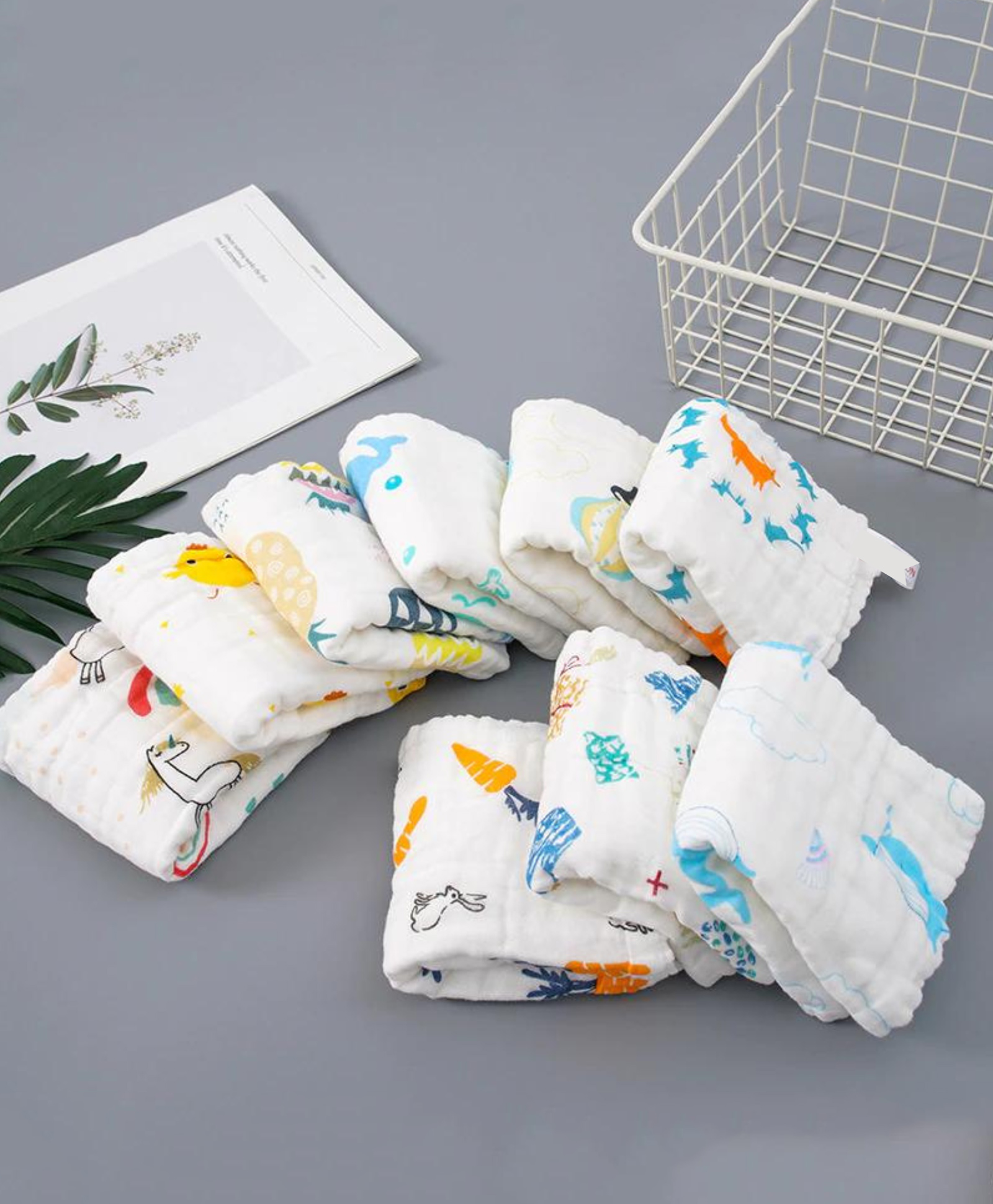 Elementary Reusable Muslin Cotton Square Nappy Set Large Pack of 4 - Multicolor (Assorted Designs)-image-49