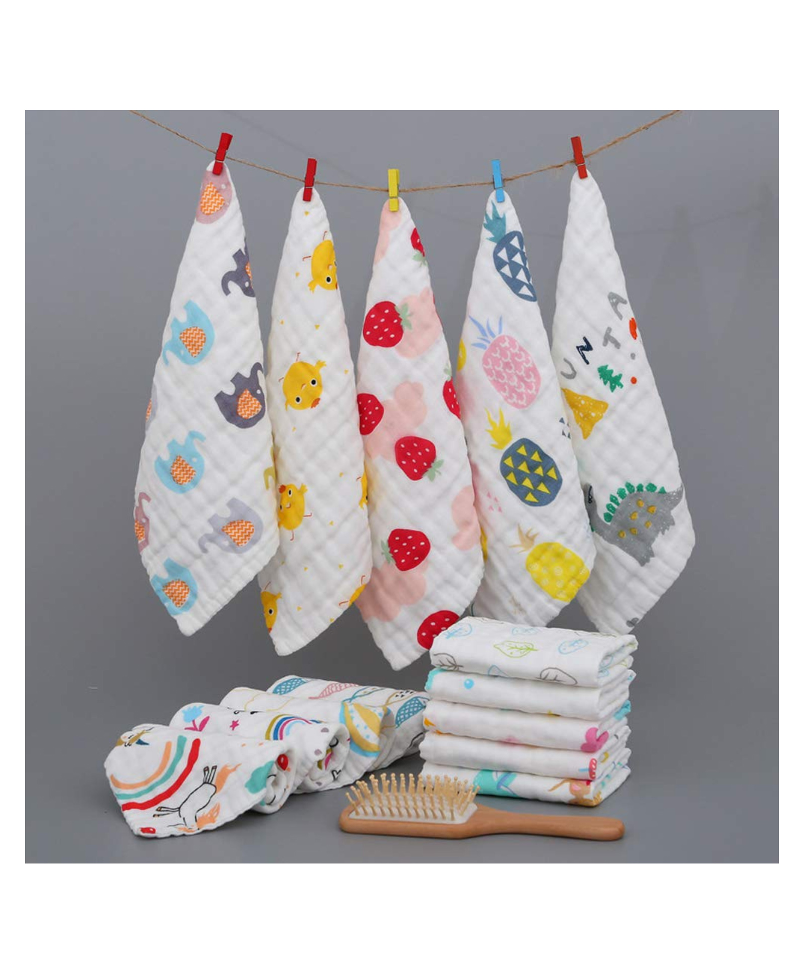 Elementary Premium 6 Layered Ultra Soft Muslin Cotton Wash Cloth Pack of 4 - (Colour & Print May Vary)