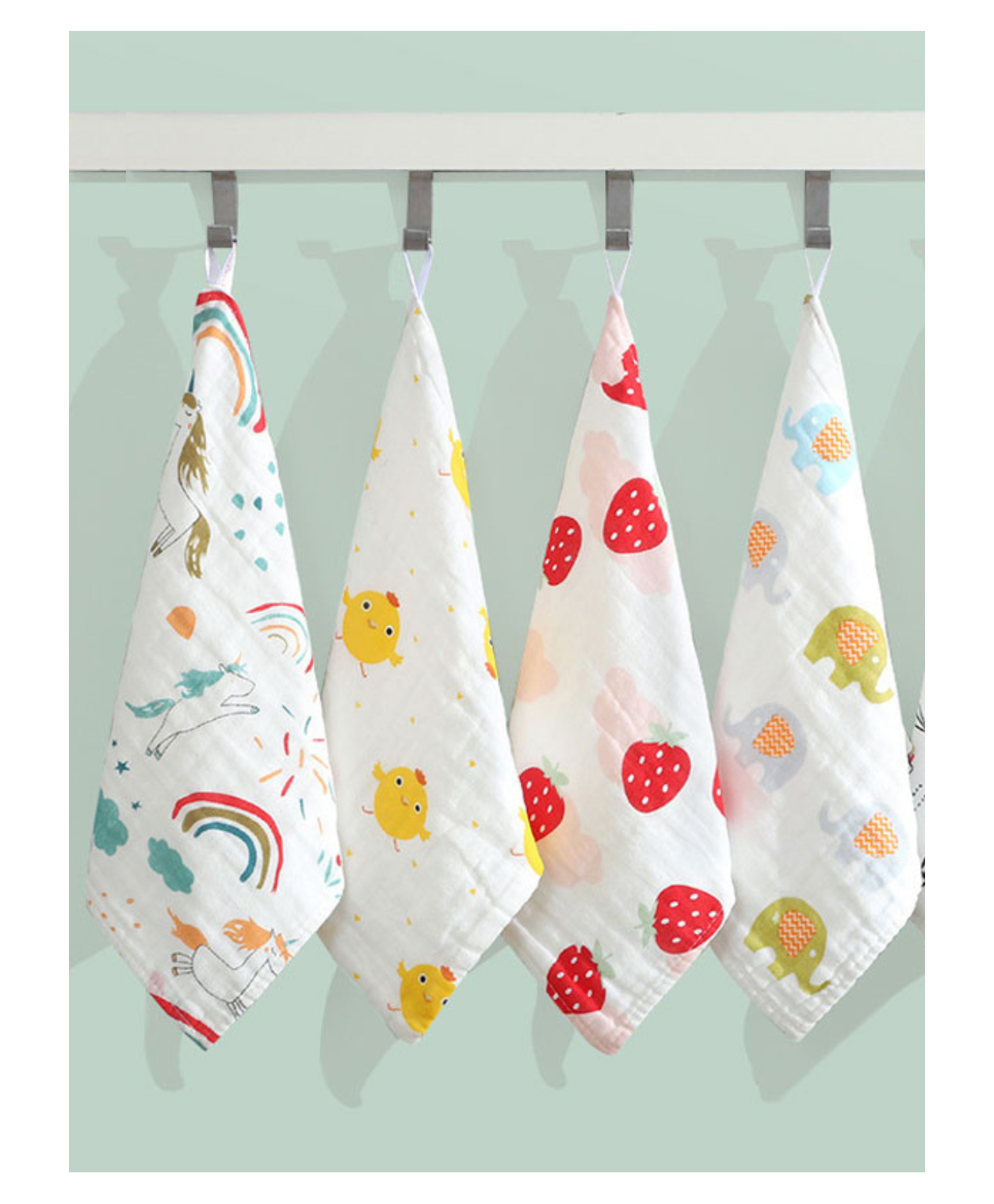 Elementary Premium 6 Layered Ultra Soft Muslin Cotton Wash Cloth Pack of 4 - (Colour & Print May Vary)