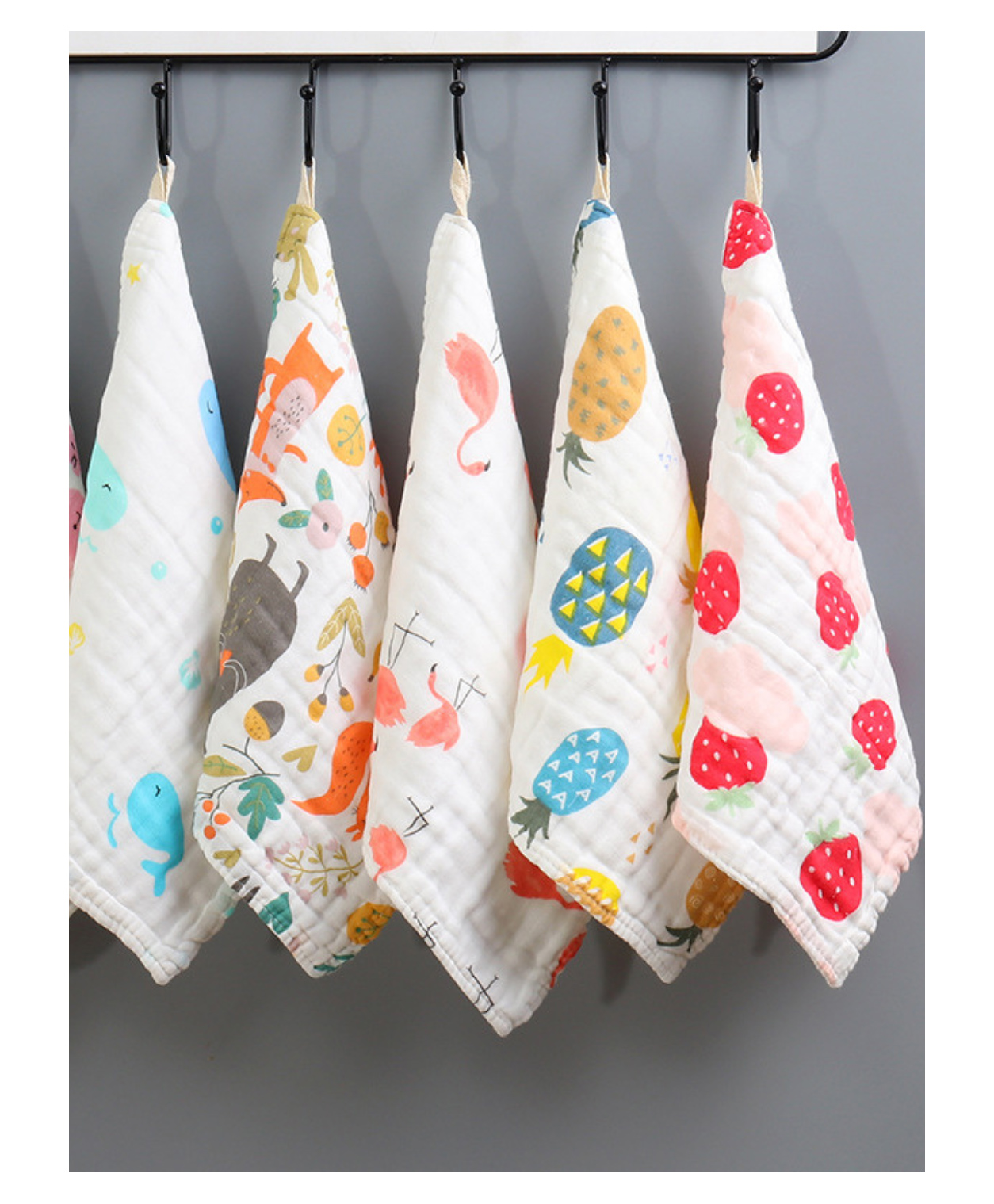 Elementary Premium 6 Layered Ultra Soft Muslin Cotton Wash Cloth Pack of 4 - (Colour & Print May Vary)