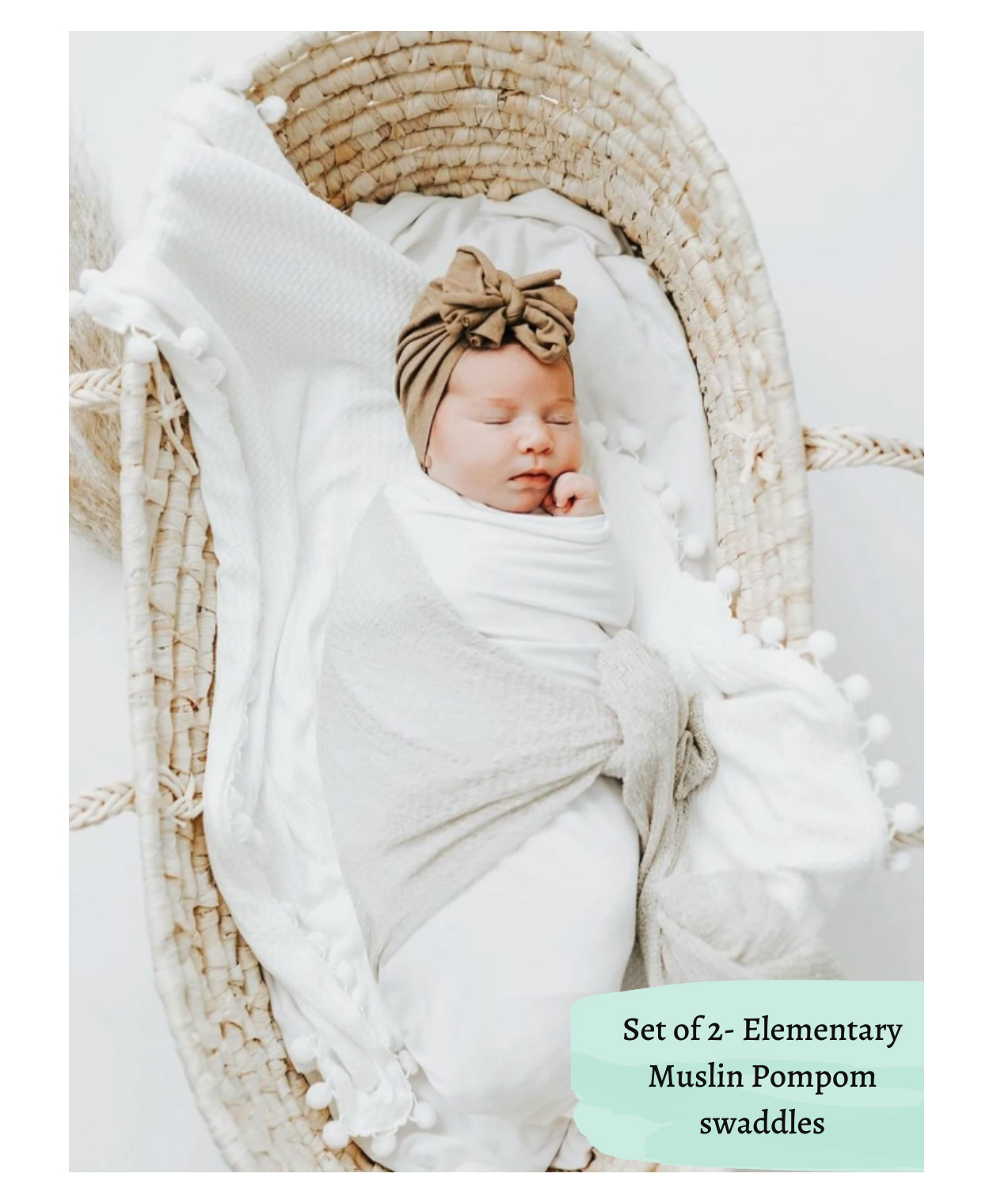 Elementary Super Soft Muslin Swaddle with Pompoms Little Voyager Pack of 2 - White-image-34