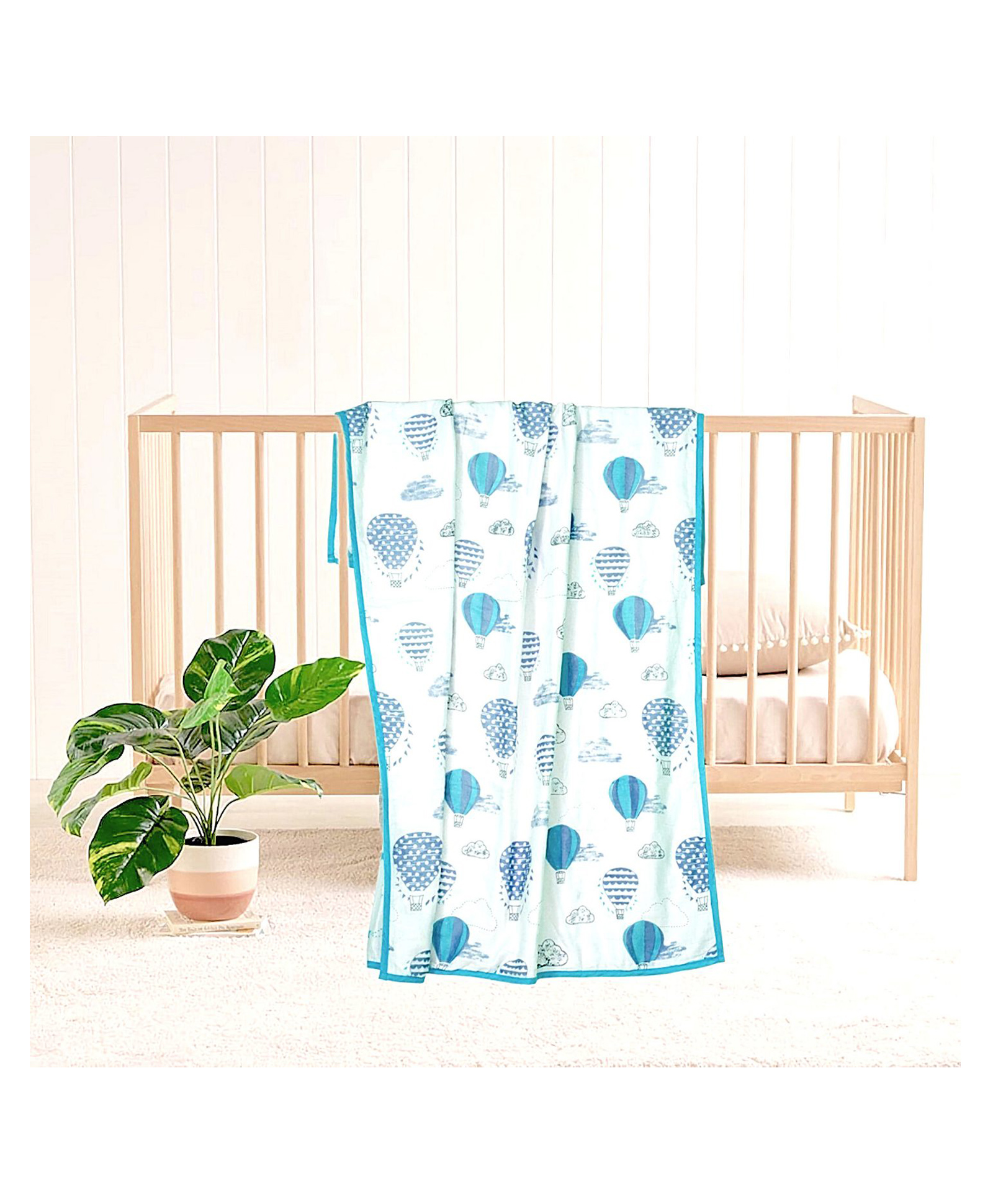 Elementary 100% Organic Muslin Cotton Reversible Baby Dohar Hot Air Balloon Print - Blue-picture-26