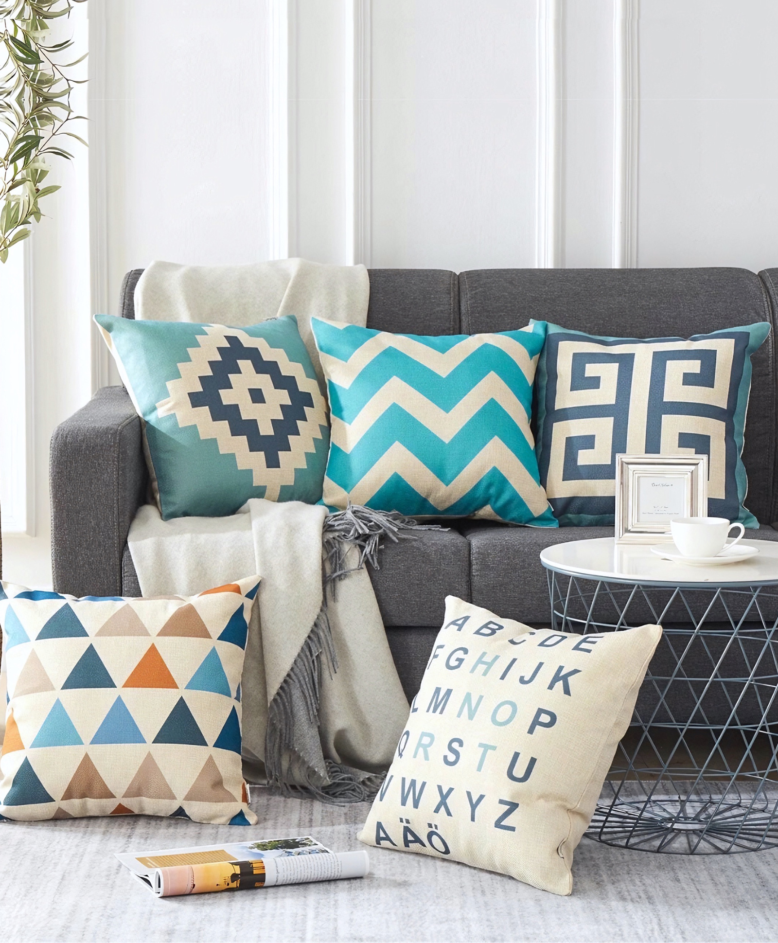 Elementary Fine Polyester Cushion Covers Abstract Theme Pack of 5 - Blue-image-22